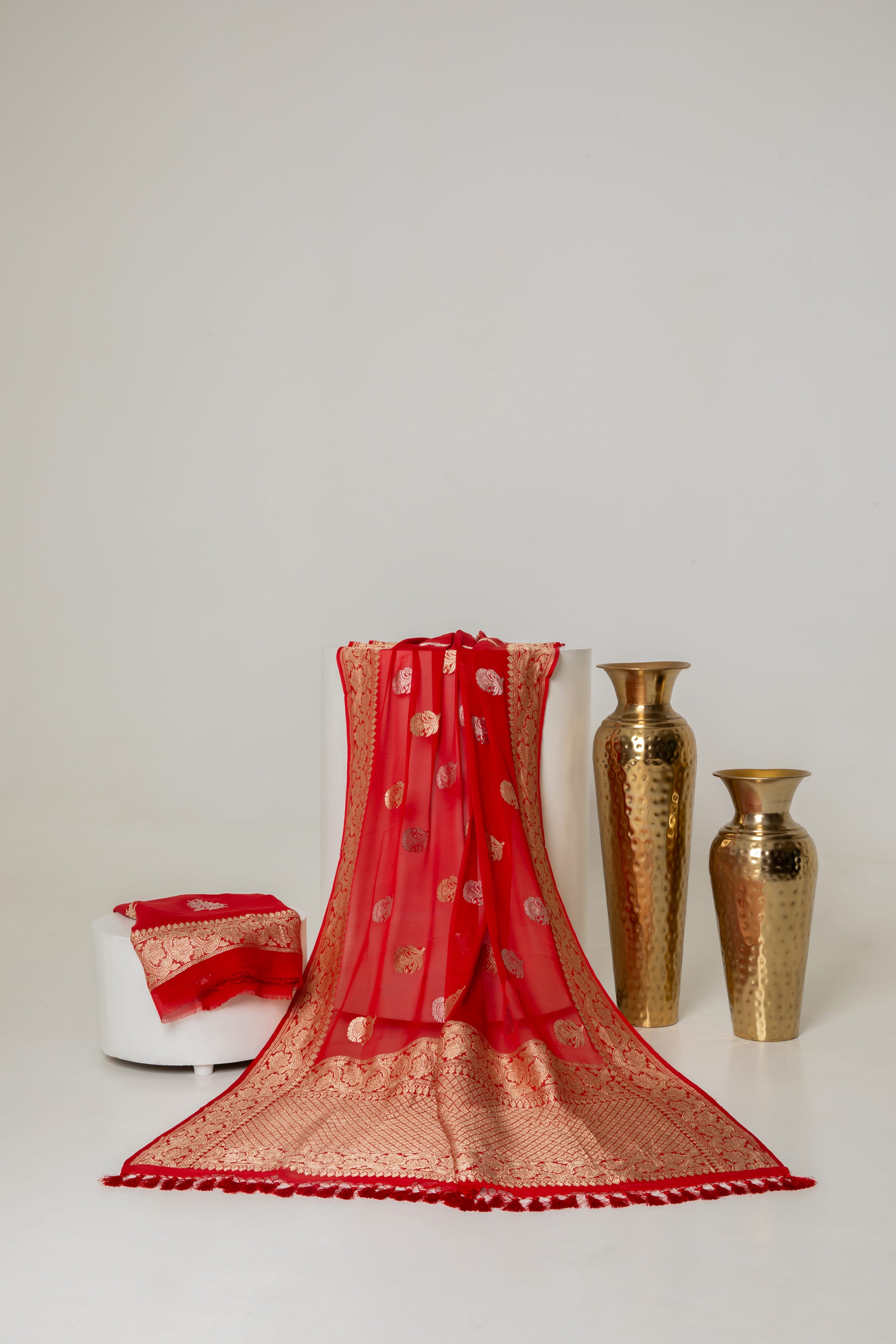 Scarlet Red Georgette Kadhwa Booti and Border Suit Material