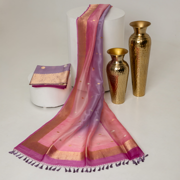 Lavender and Pink Kora Silk Kadhwa Zari Booti Suit Material