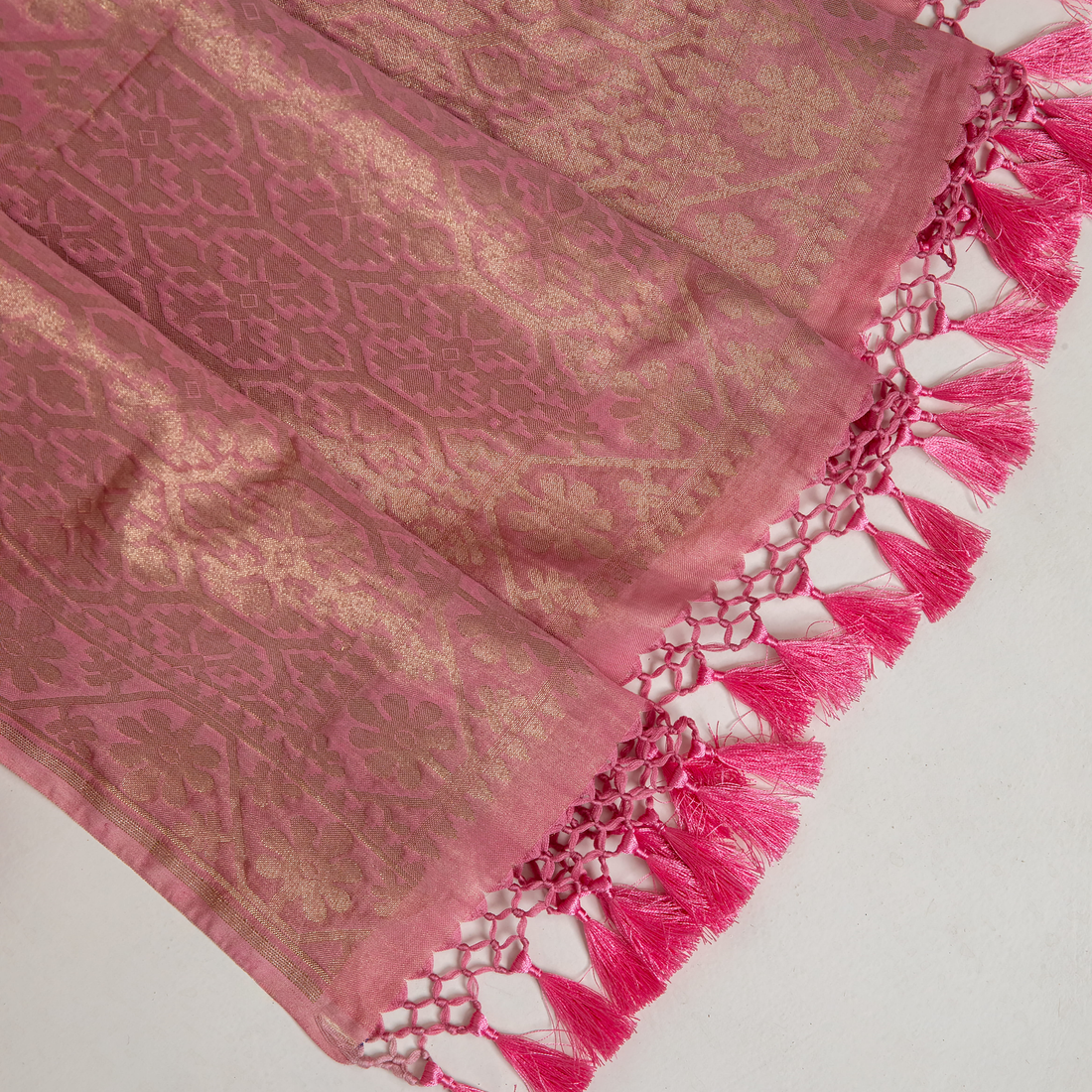 Carrot Pink Soft Cotton Tissue  Zari Booti Kurta with Jaal Dupatta