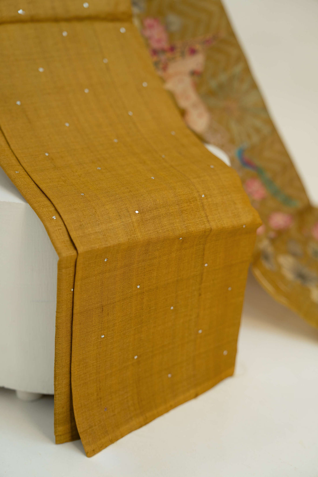 Olive Yellow Mukaish Kurta and  Pichwai Digital Print Dupatta  paired with Plain Bottom