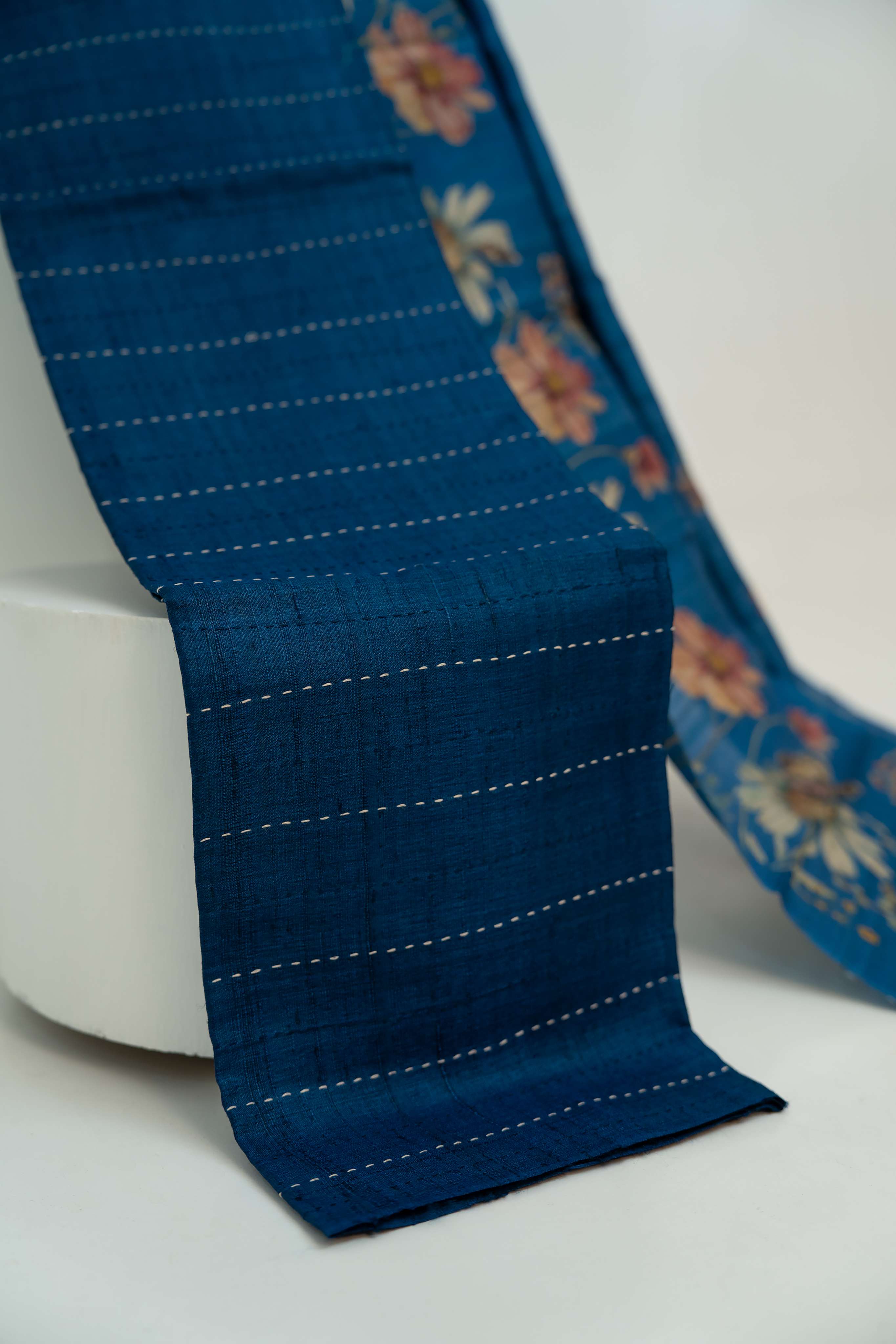 Cobalt Blue Moonga silk Floral Digital Print Suit Material