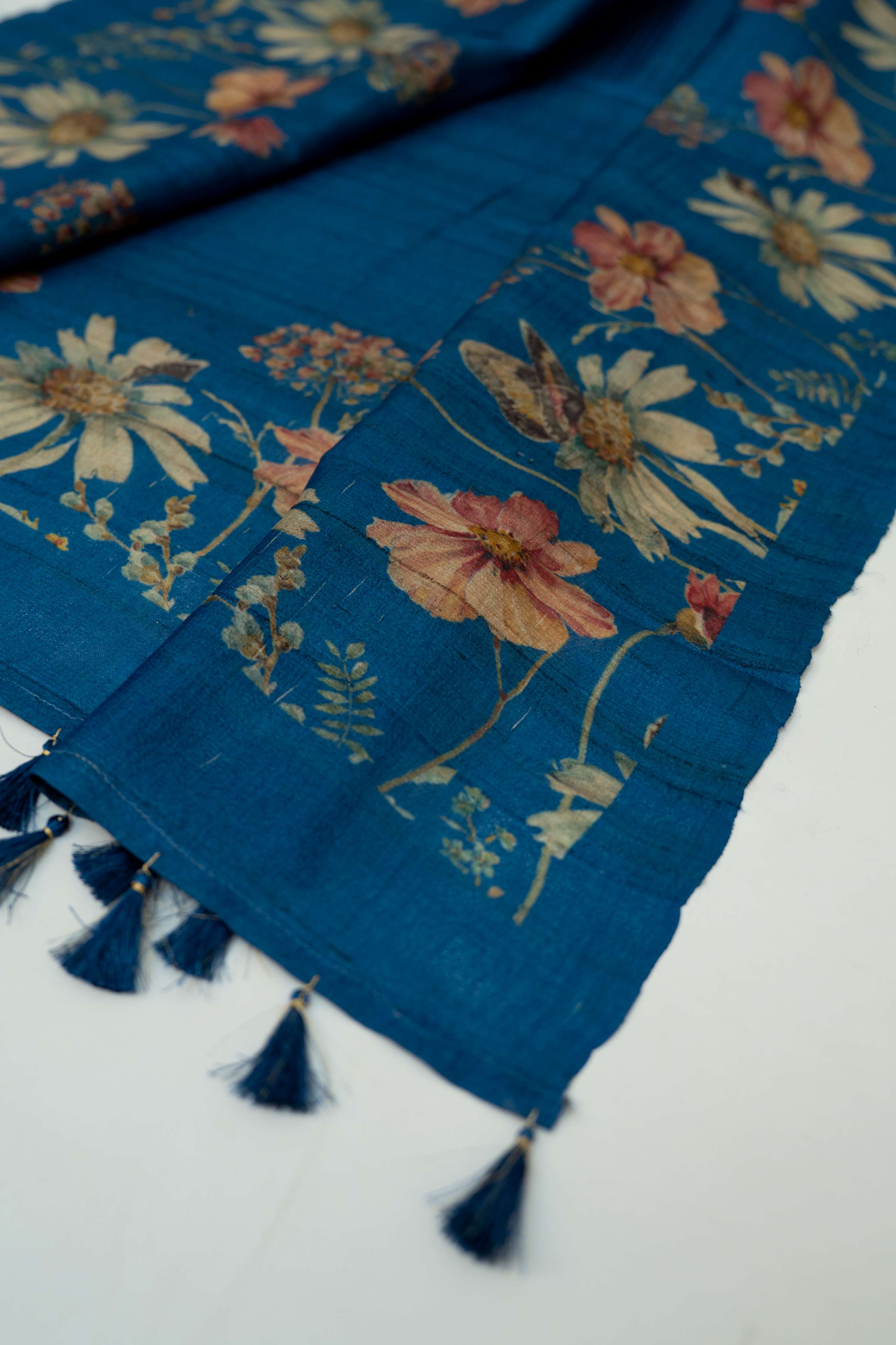 Cobalt Blue Moonga silk Floral Digital Print Suit Material