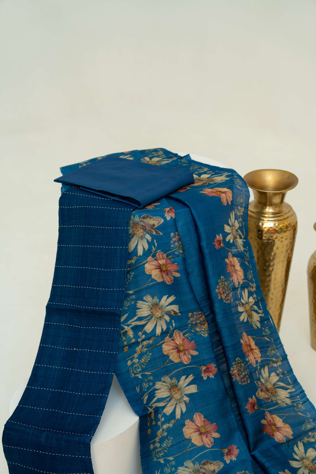 Cobalt Blue Moonga silk Floral Digital Print Suit Material