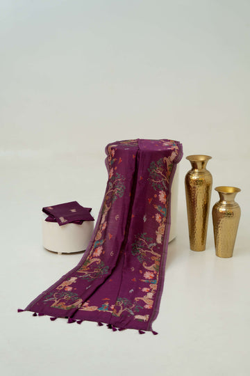 Dark Purple Moonga silk Pichwai Digital Print Suit Material