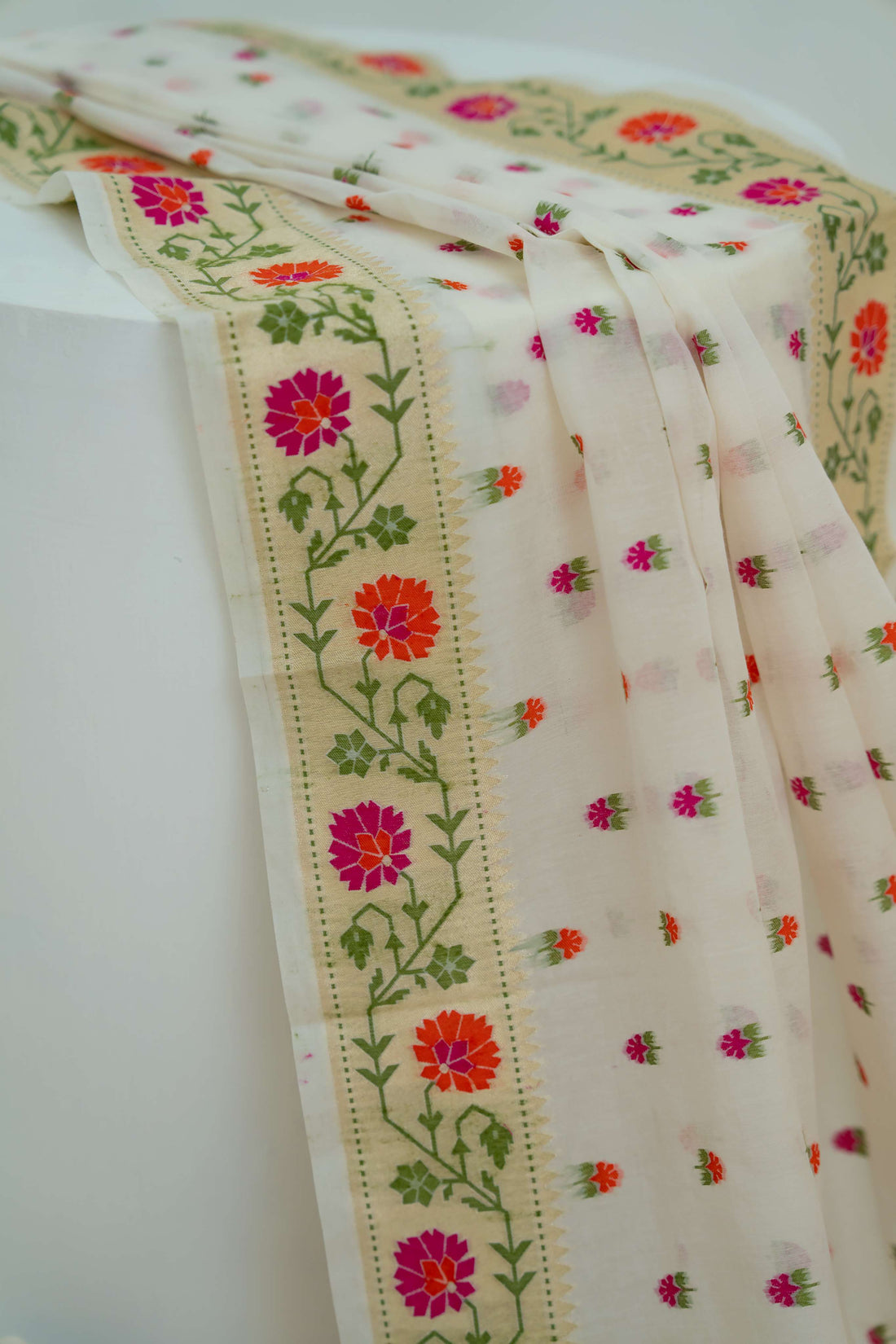 Offwhite Cotton  Dhakai Meenakari Weaving Suit Material