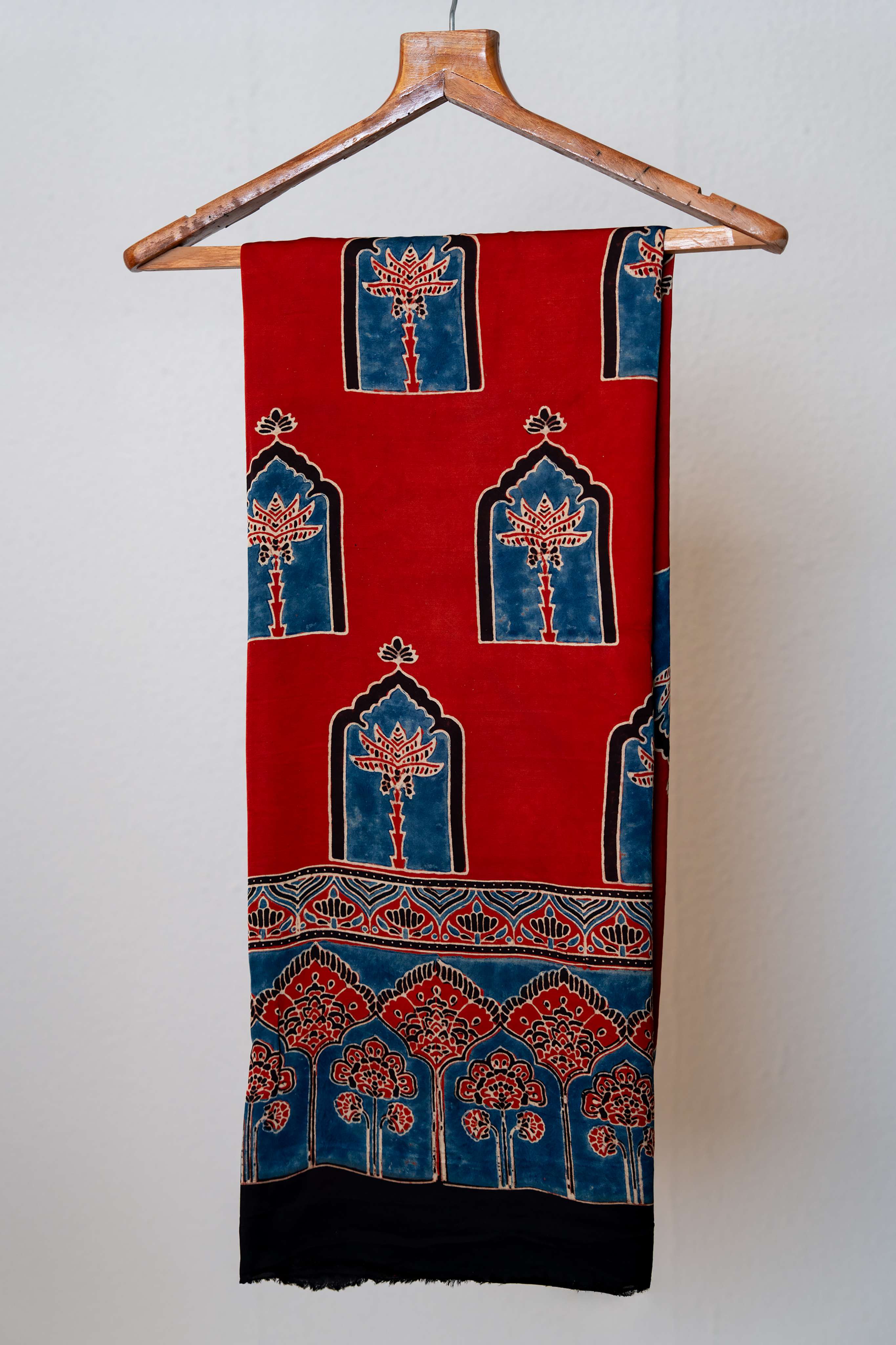 Deep Red Ajrakh Print Modaal Silk Kurta and Dupatta set