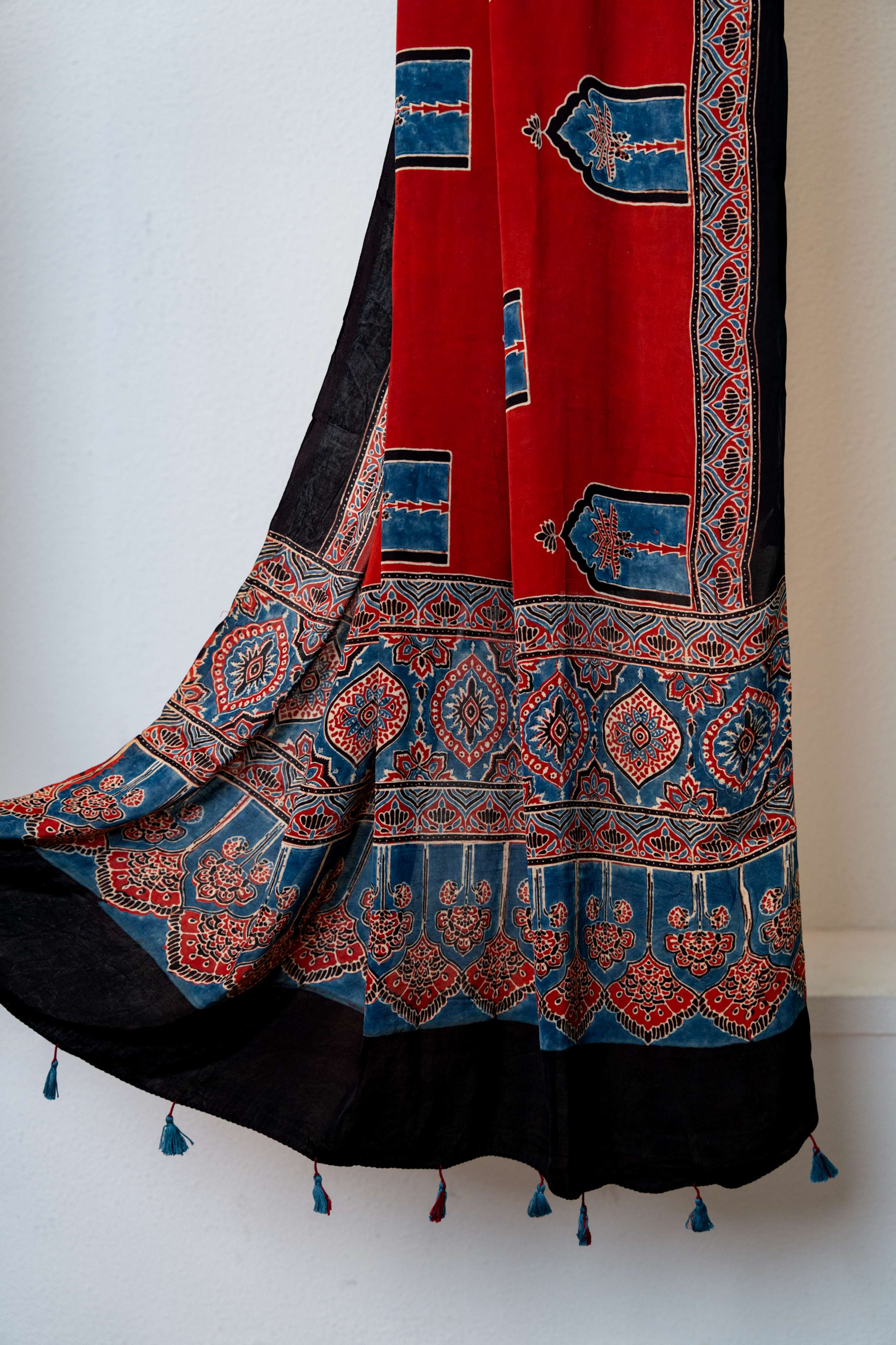 Deep Red Ajrakh Print Modaal Silk Kurta and Dupatta set