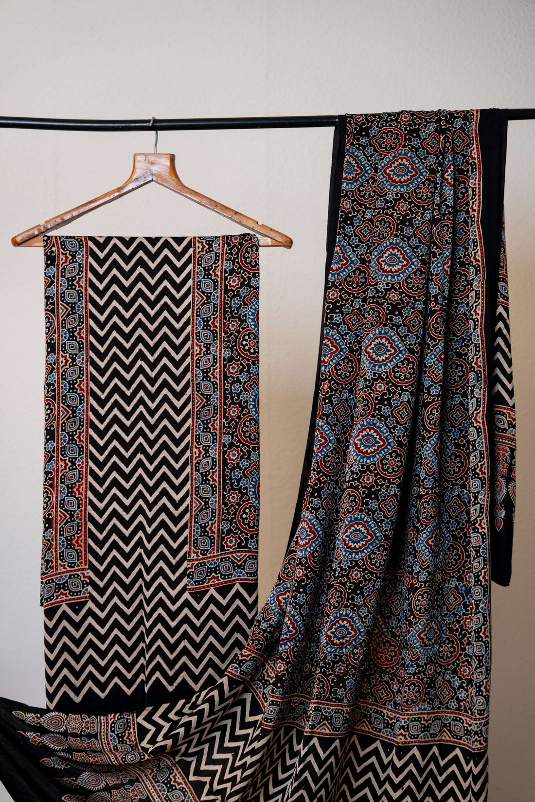 Black Ajrakh Print Modaal Silk Kurta and Dupatta set