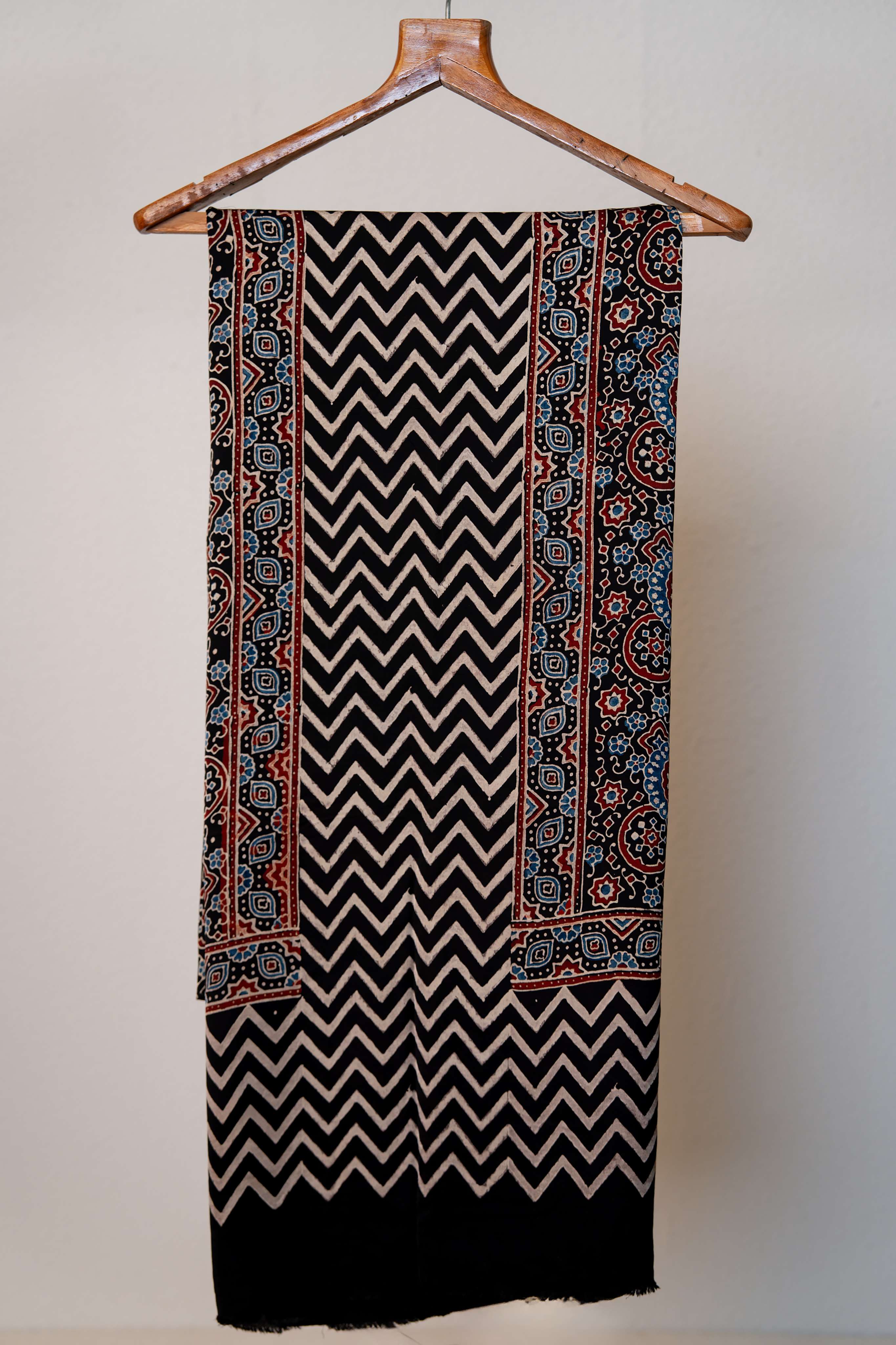 Black Ajrakh Print Modaal Silk Kurta and Dupatta set