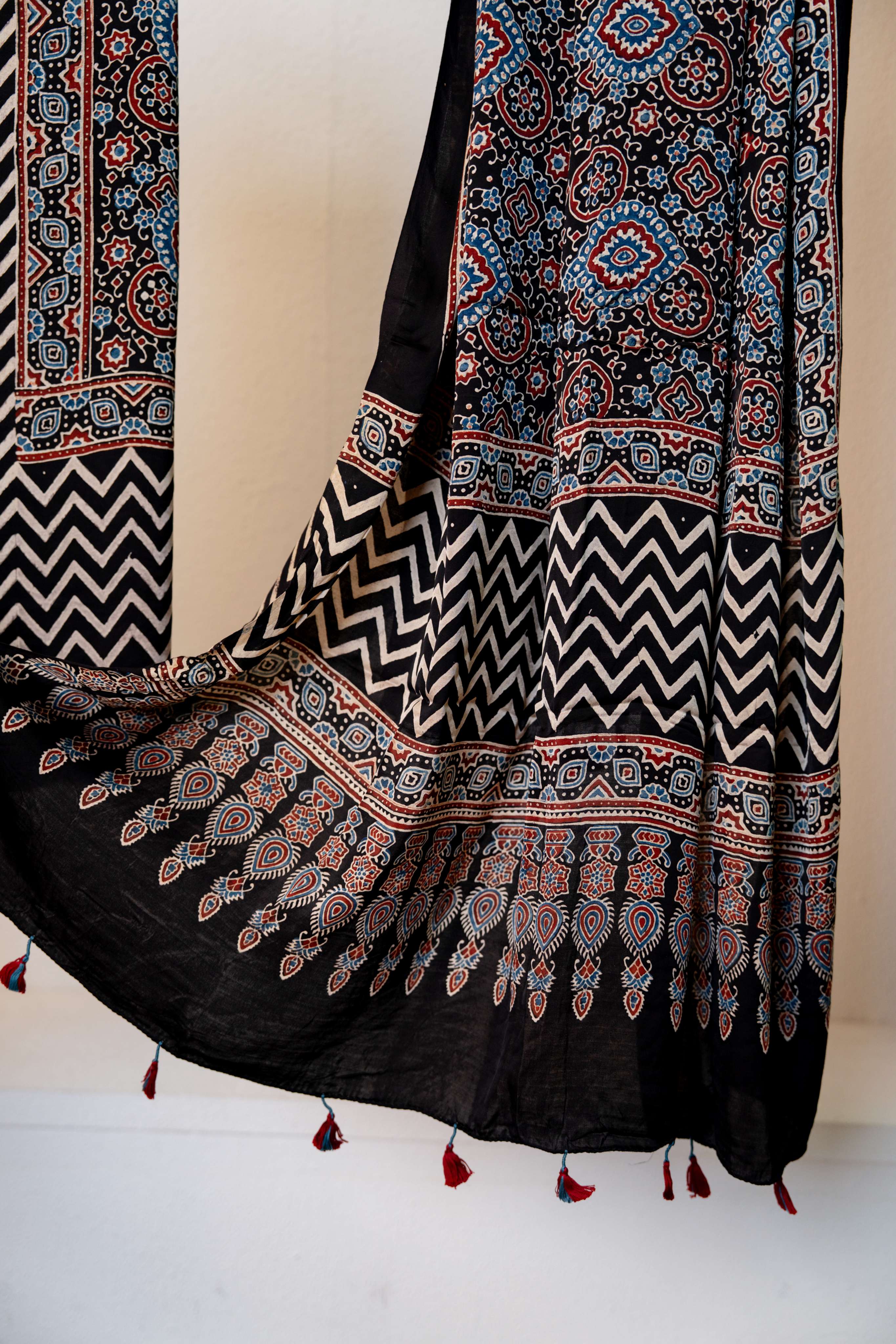 Black Ajrakh Print Modaal Silk Kurta and Dupatta set