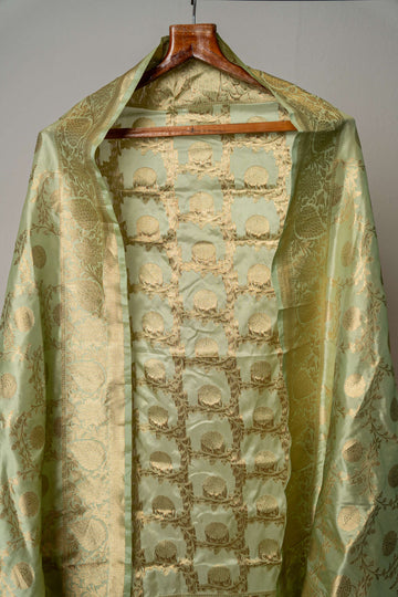 Light Pistachio Kadwa Jaal Pure Silk  Banarasi Dupatta
