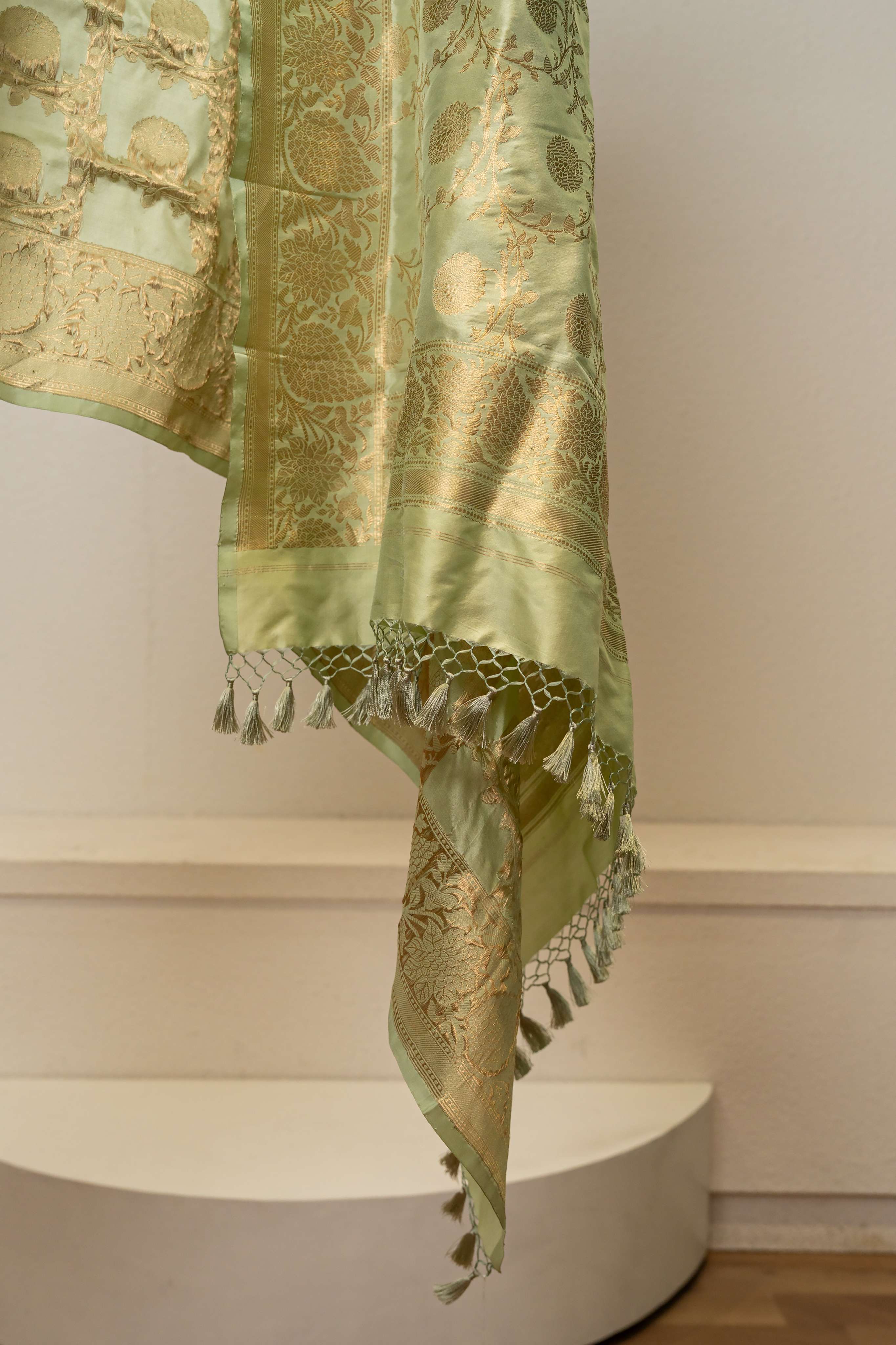 Light Pistachio Kadwa Jaal Pure Silk  Banarasi Dupatta