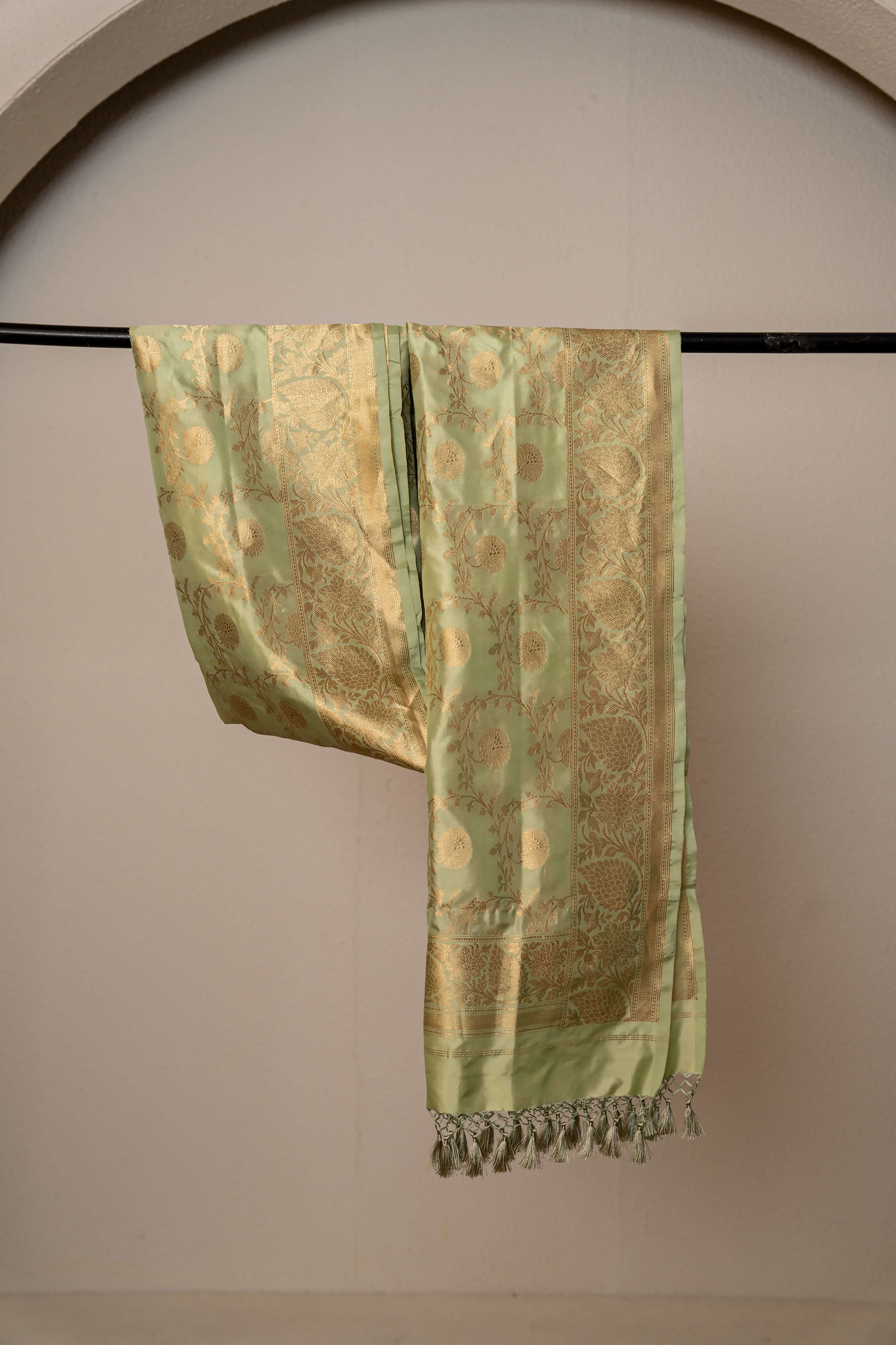 Light Pistachio Kadwa Jaal Pure Silk  Banarasi Dupatta