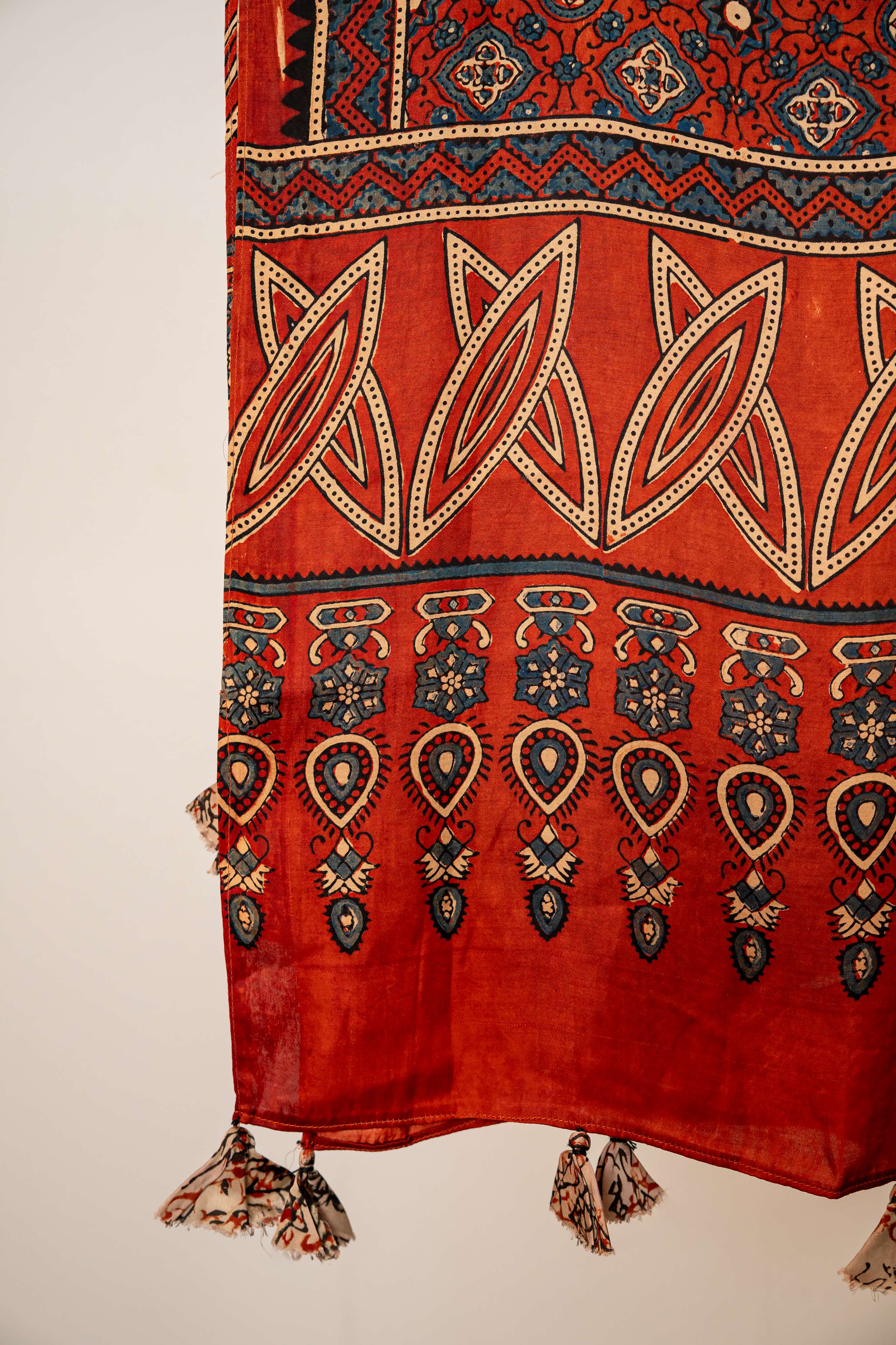 Rust color Modal satin Ajrakh print stole