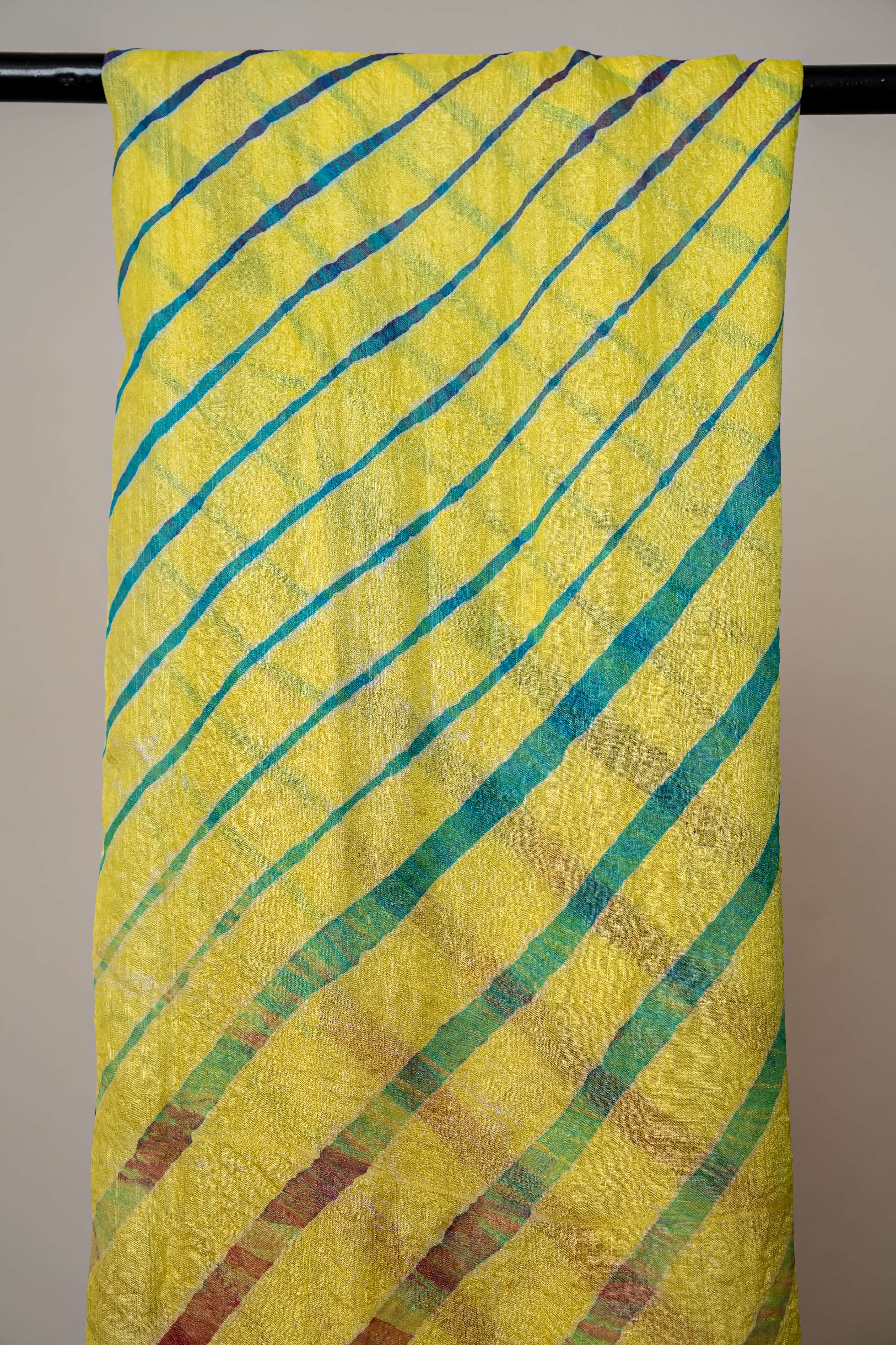 Yellow Color  Hand tied Multicolored Lehariya Pure Silk Stole
