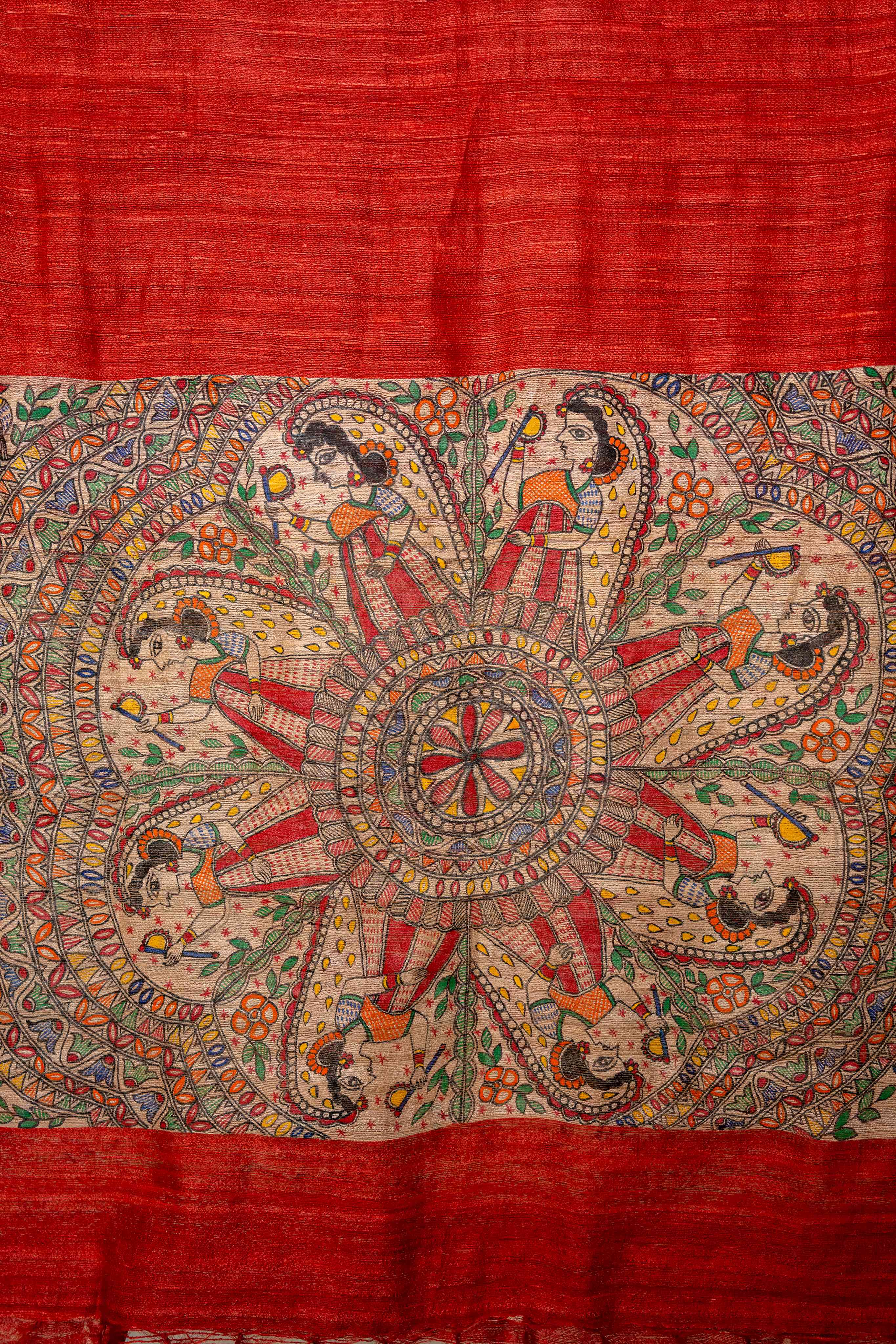 Madhubani Art Red tussar stole