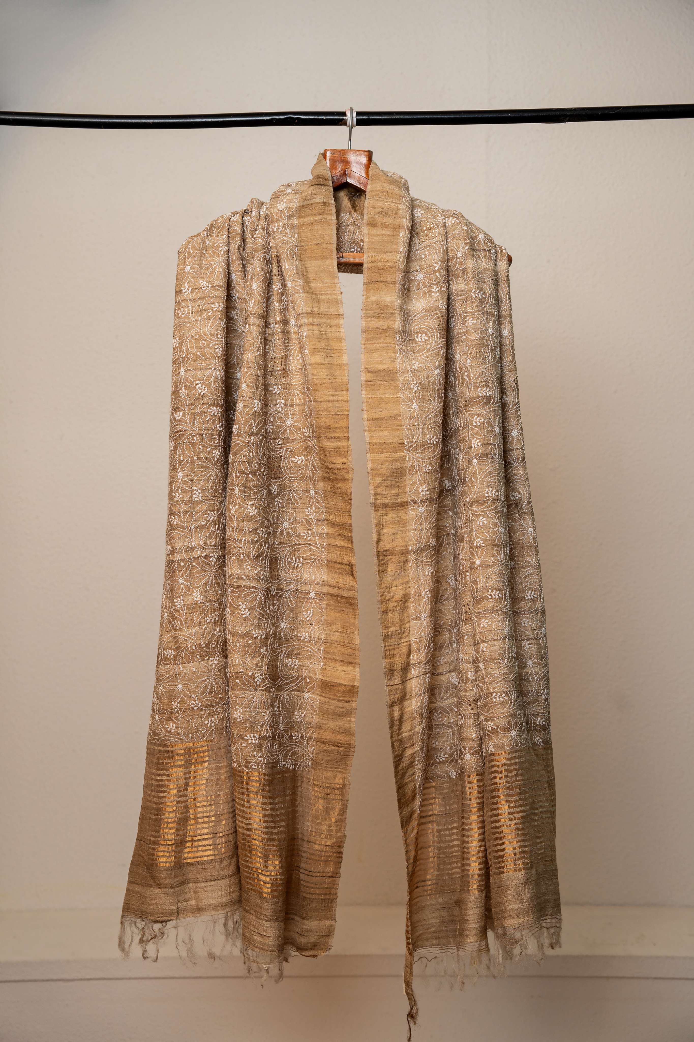 Lucknow Chicken Kari and Mukaish  on natural Tussar Dupatta