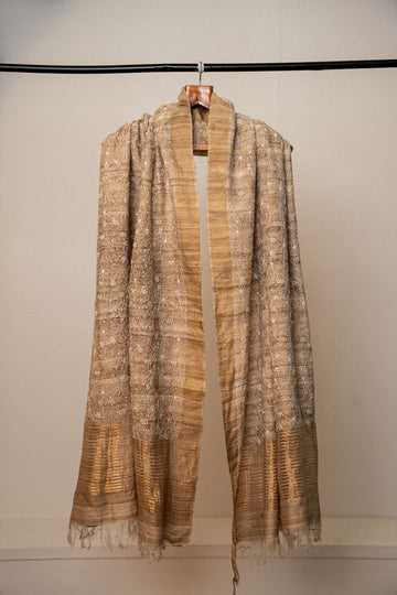 Lucknow Chicken Kari and Mukaish  on natural Tussar Dupatta