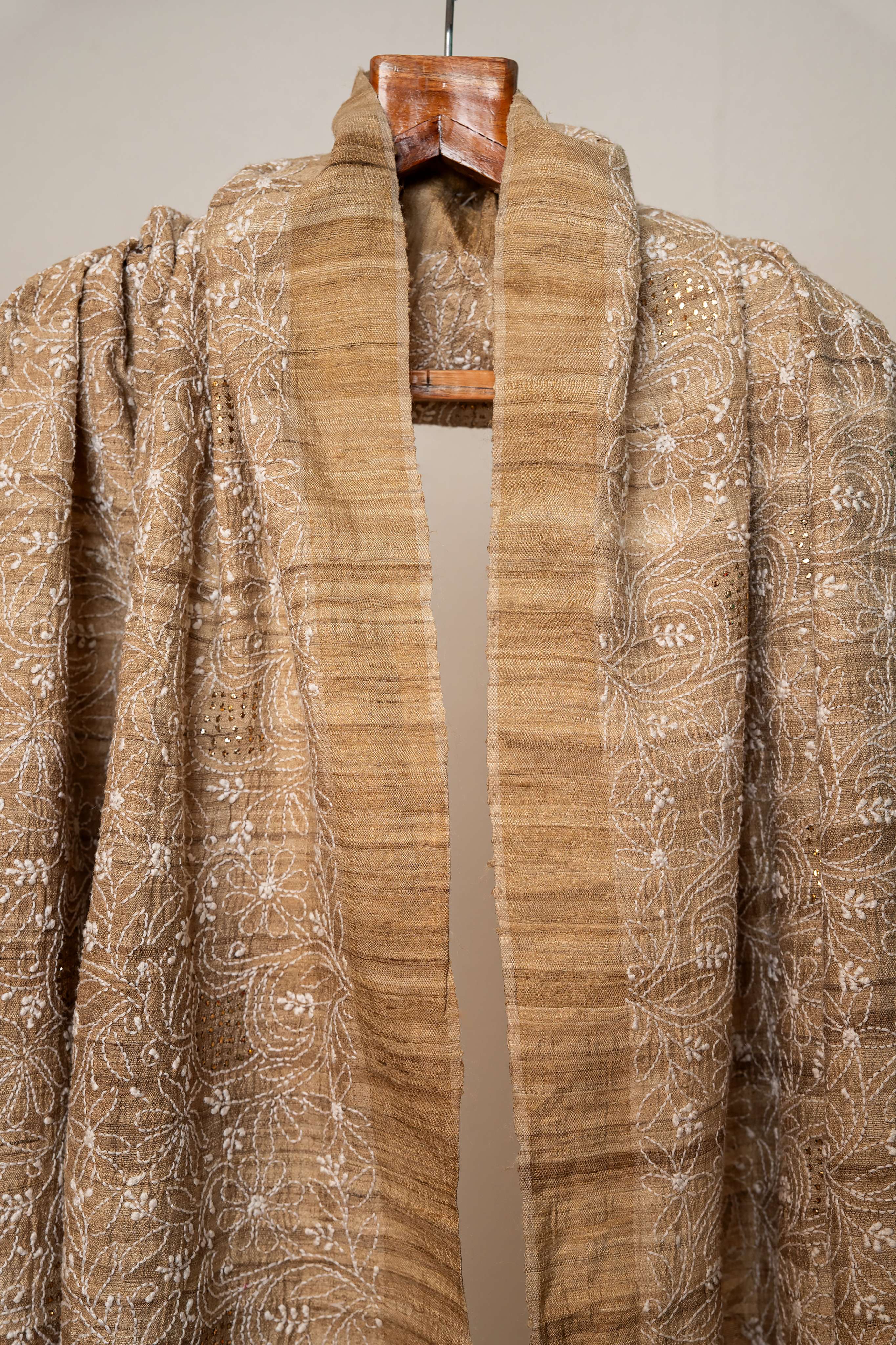 Lucknow Chicken Kari and Mukaish  on natural Tussar Dupatta