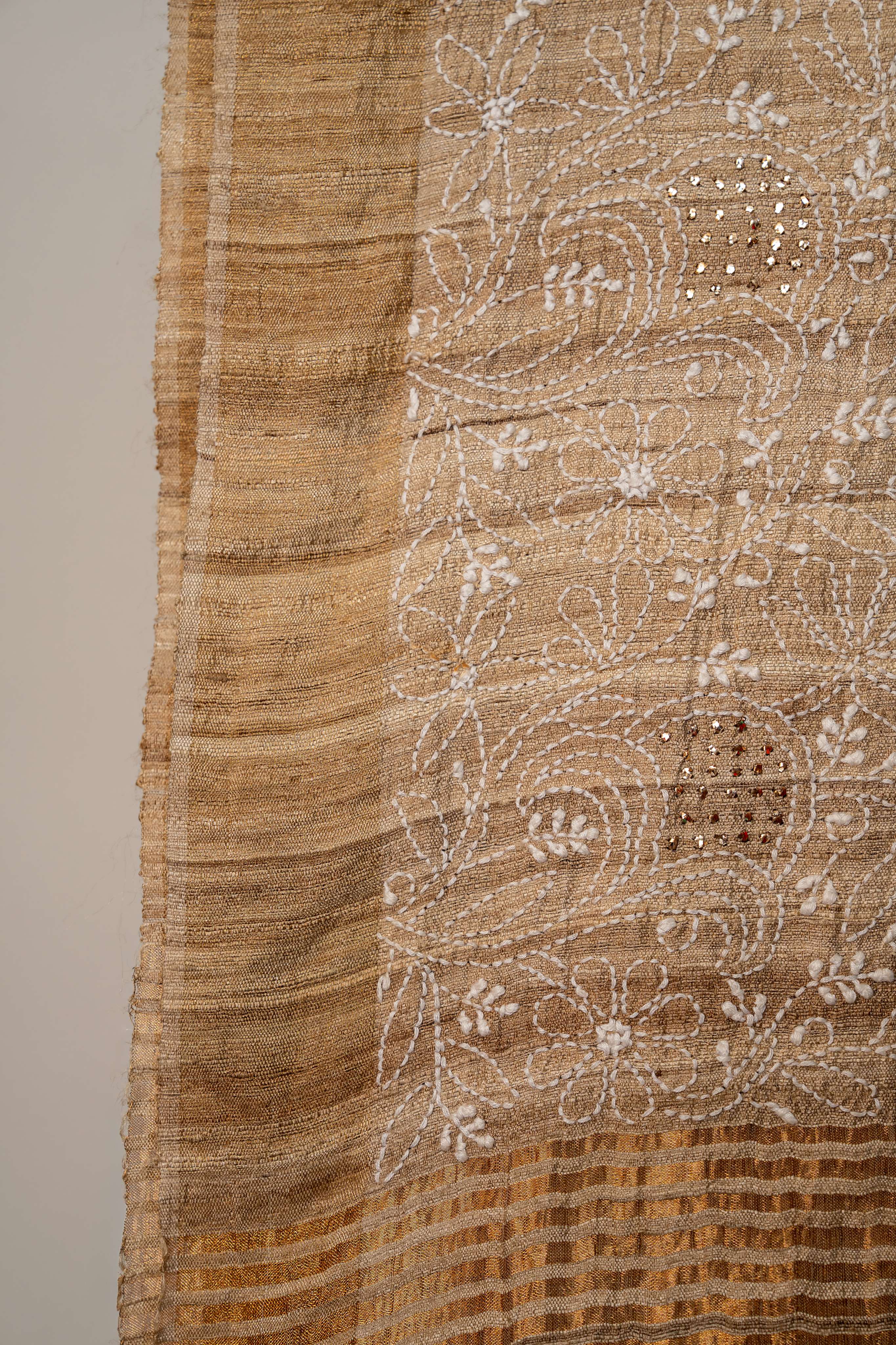 Lucknow Chicken Kari and Mukaish  on natural Tussar Dupatta