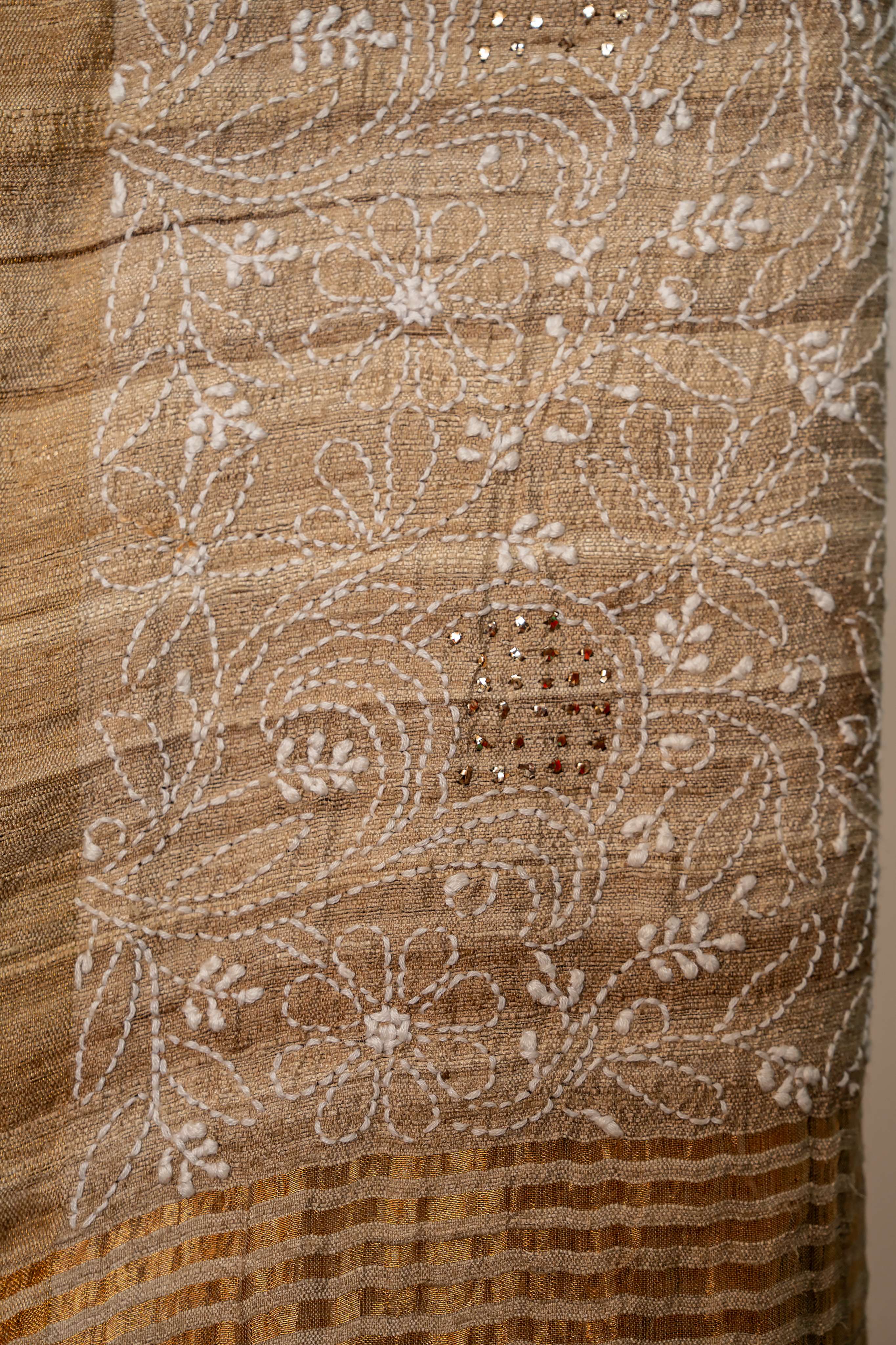 Lucknow Chicken Kari and Mukaish  on natural Tussar Dupatta