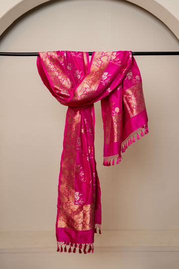 Fuchsia Pink Pure Silk Kadhwa Jaal  Dupatta