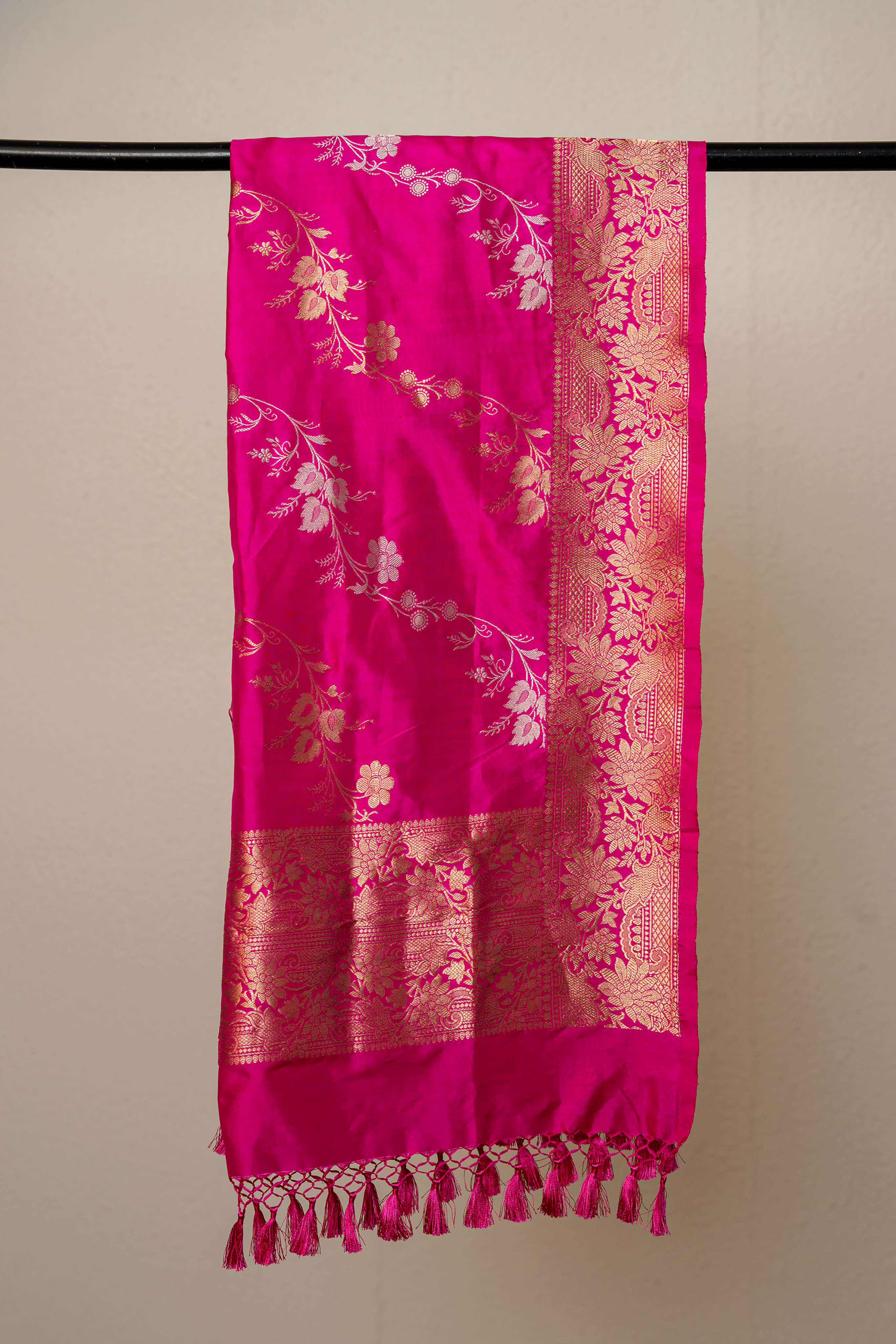 Fuchsia Pink Pure Silk Kadhwa Jaal  Dupatta