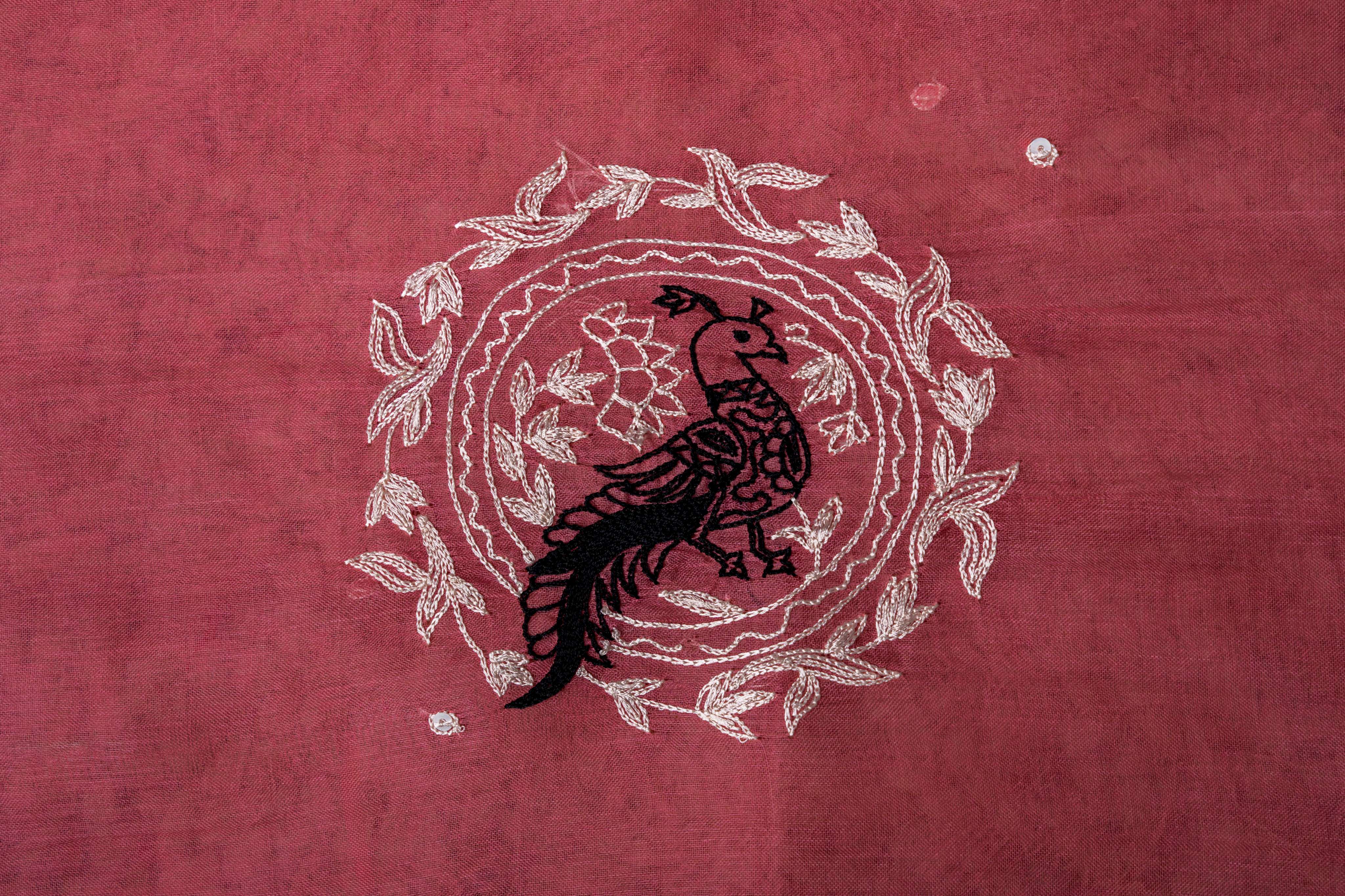 Aari Work on Crrot Pink Pure organza Kurta ans Tissue Stripe Dupatta with Matching Bottom