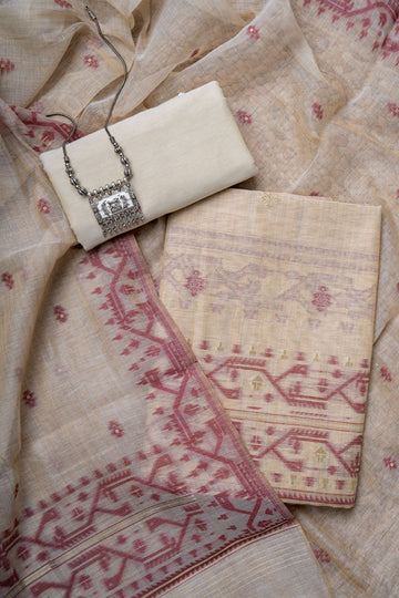 Fawn Chanderi With Wine color  weaving Jamdaani suit material