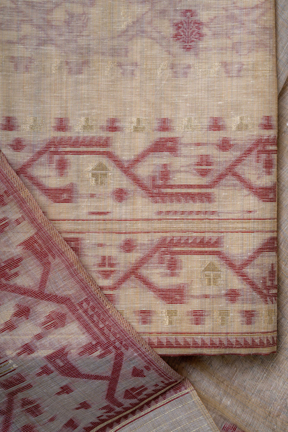 Fawn Chanderi With Wine color  weaving Jamdaani suit material
