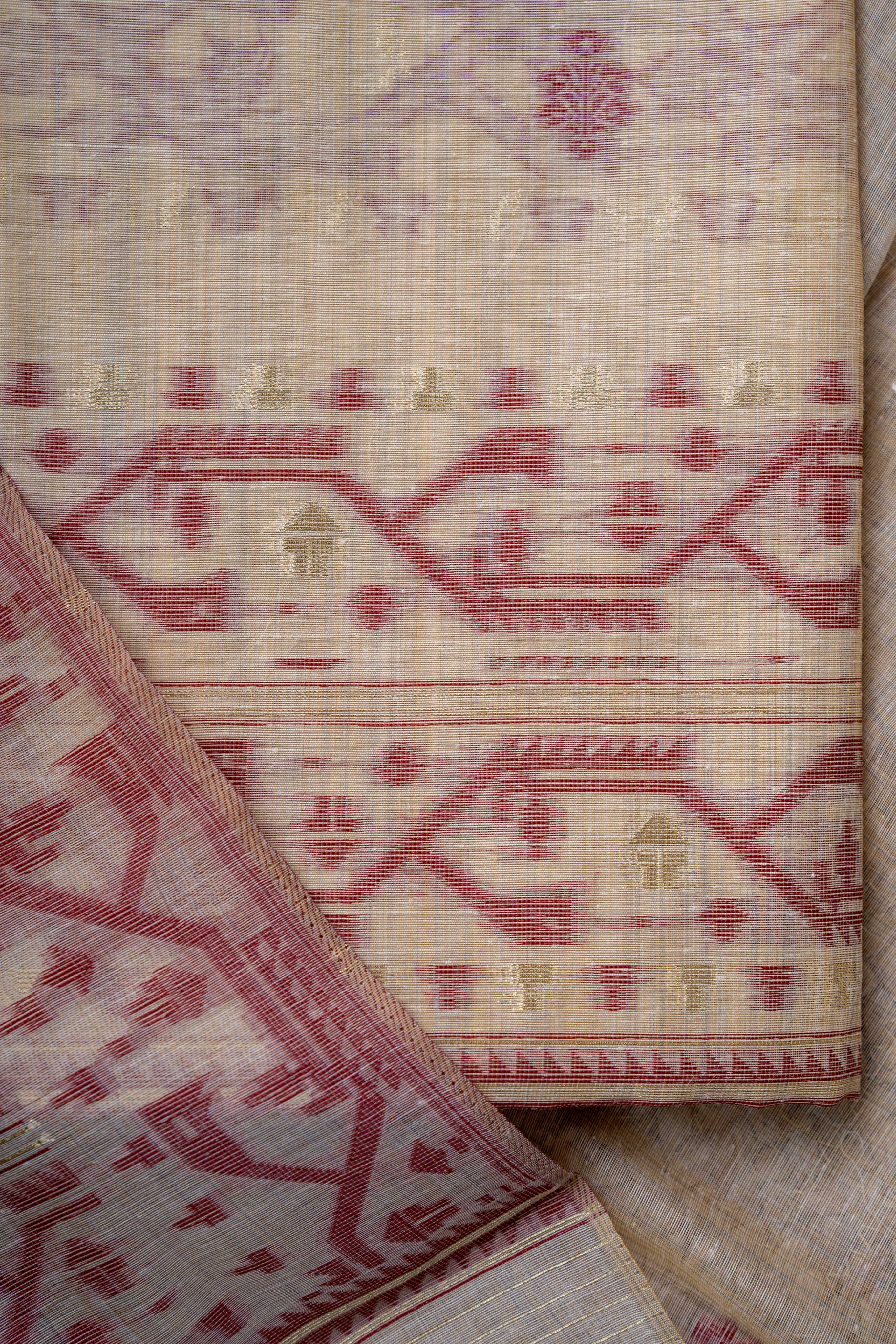 Fawn Chanderi With Wine color  weaving Jamdaani suit material