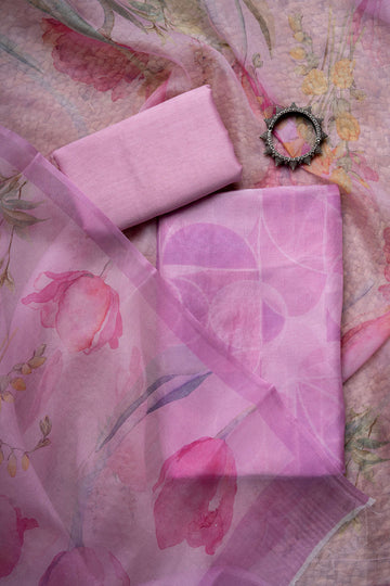 Rose Pink Pure Kora Silk Digital Print Suit Material