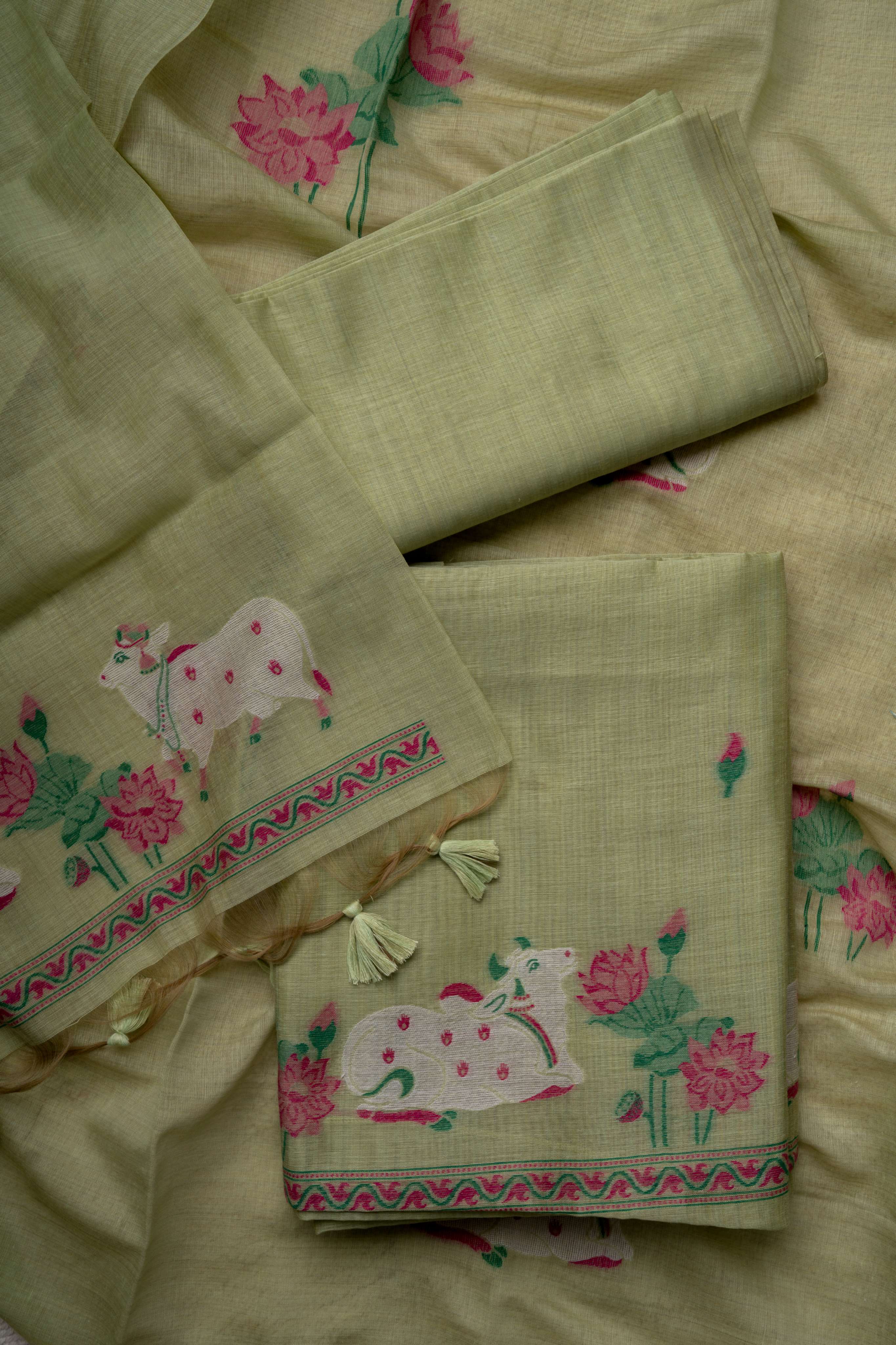 Lime Green .pichwai WeavingSuit Material