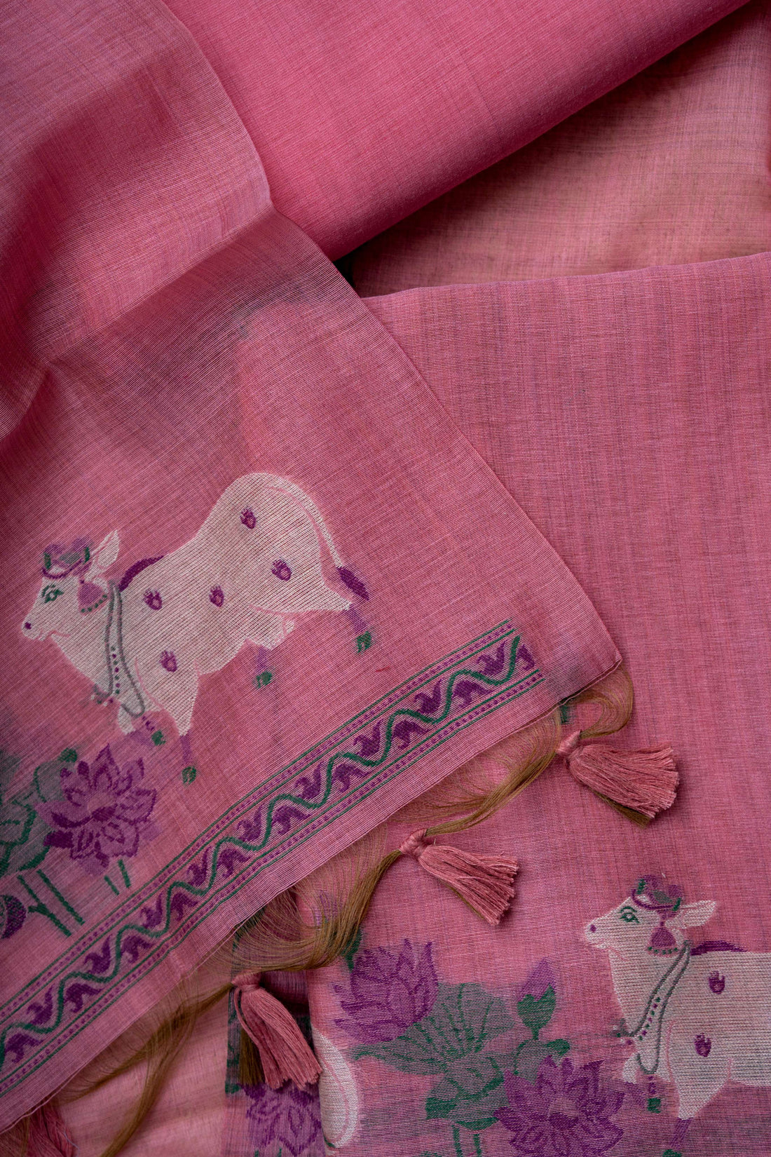 Pink Chanderi Pichwai Weaving Suit Material