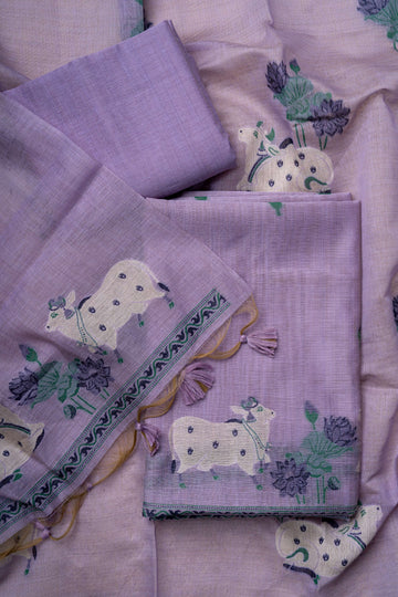 Lavender Chanderi Pichwai Weaving Suit Material