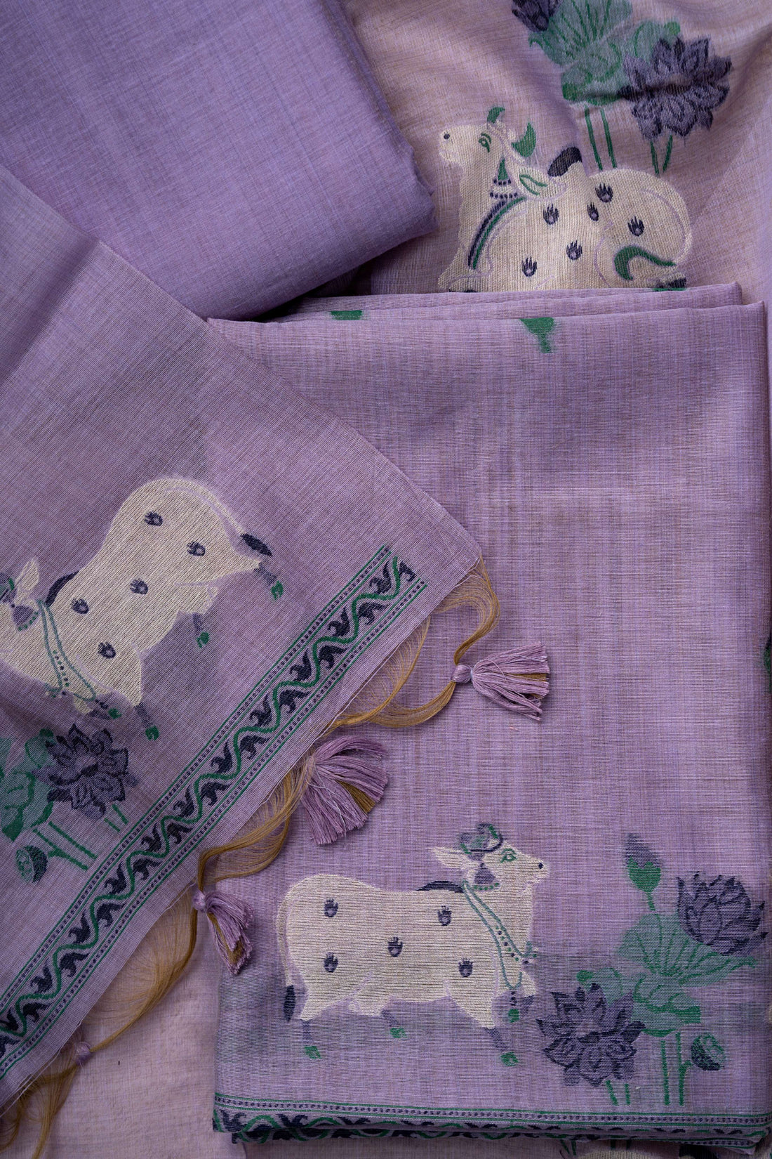 Lavender Chanderi Pichwai Weaving Suit Material