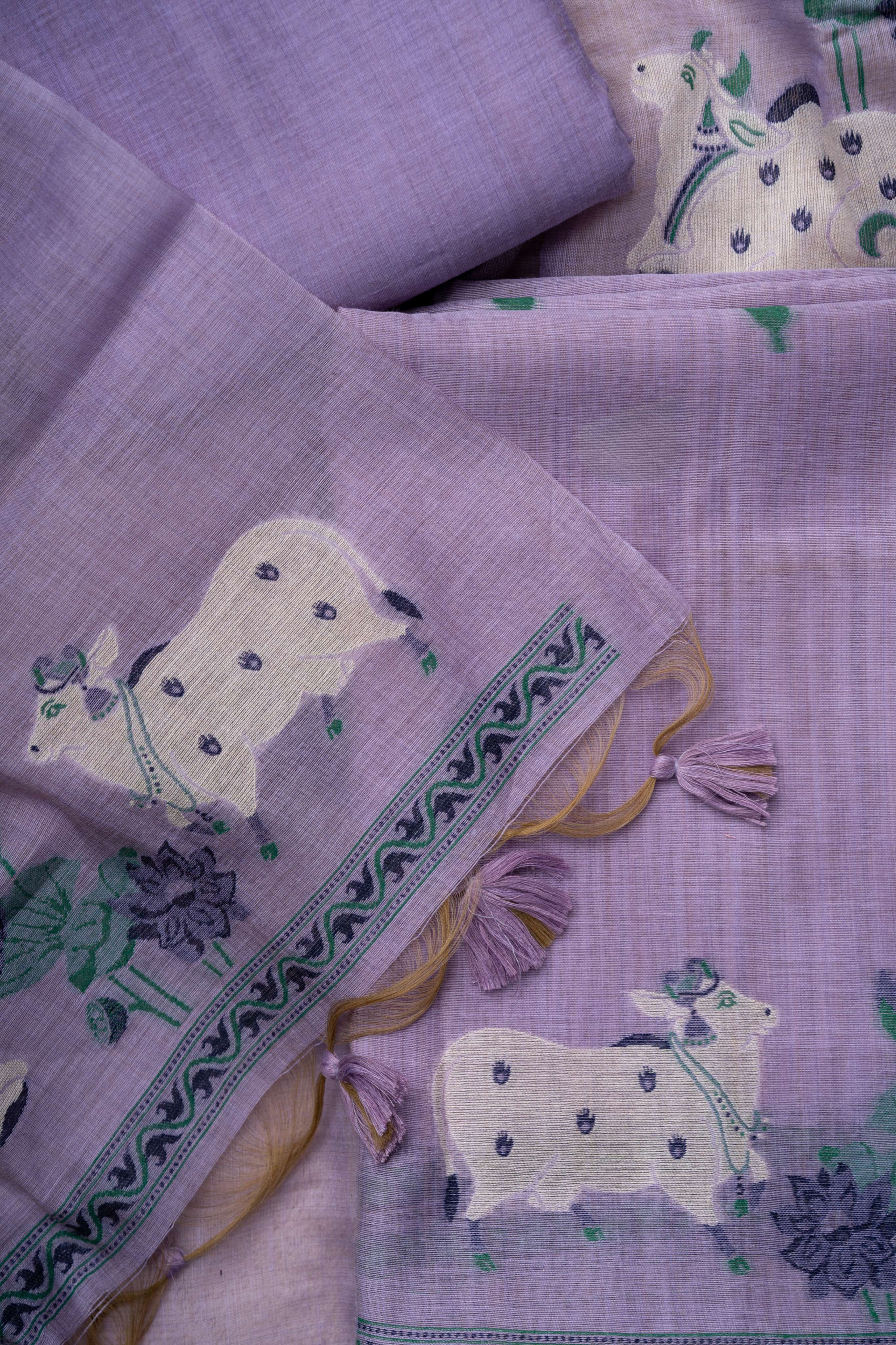 Lavender Chanderi Pichwai Weaving Suit Material