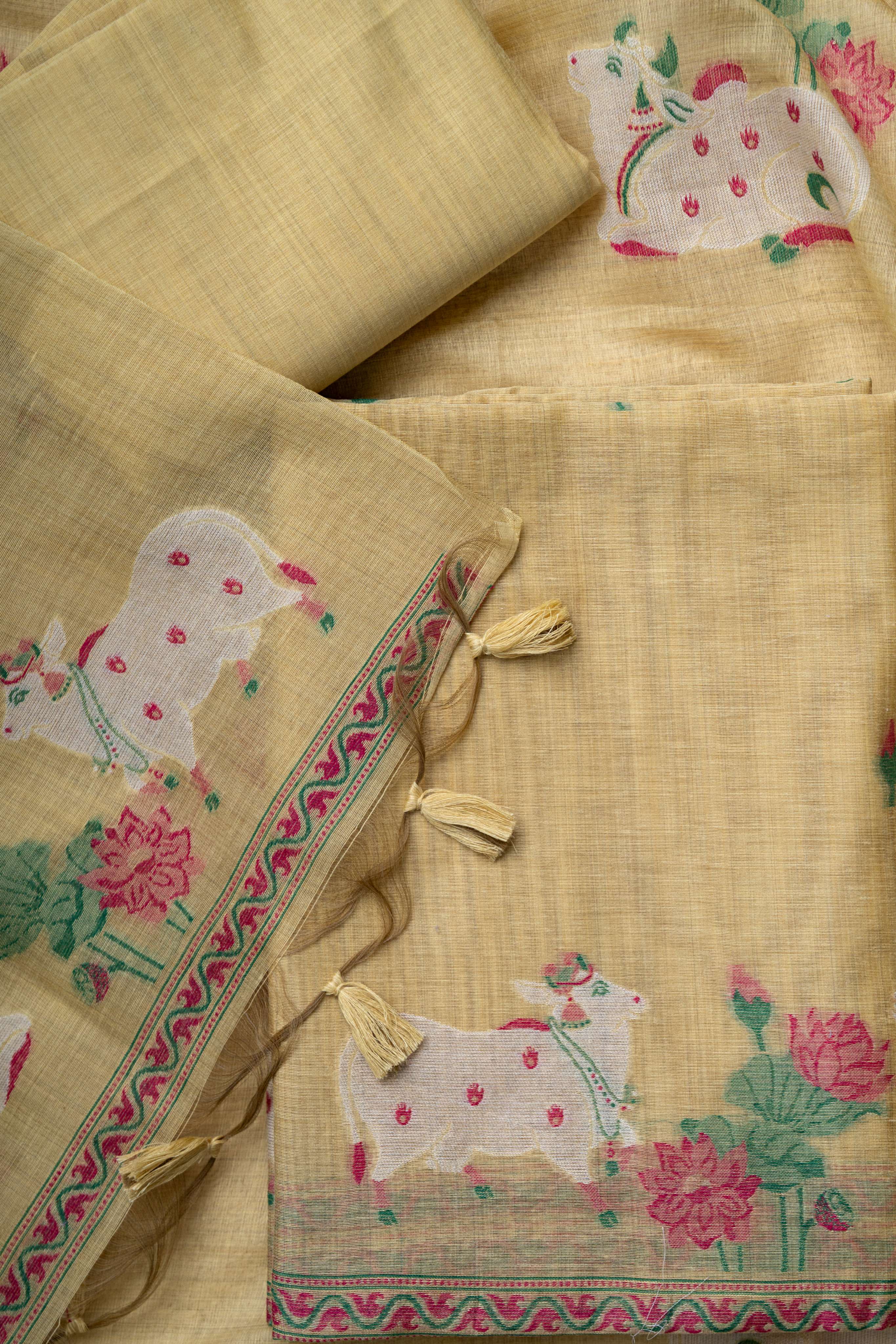 Yellow Chanderi Pichwai Weaving Suit Material