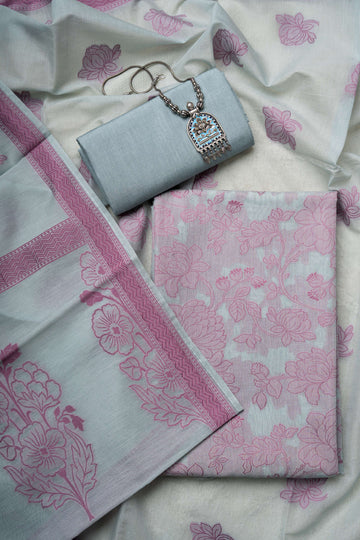 Baby Blue Allover Weaving Chanderi Suit Material