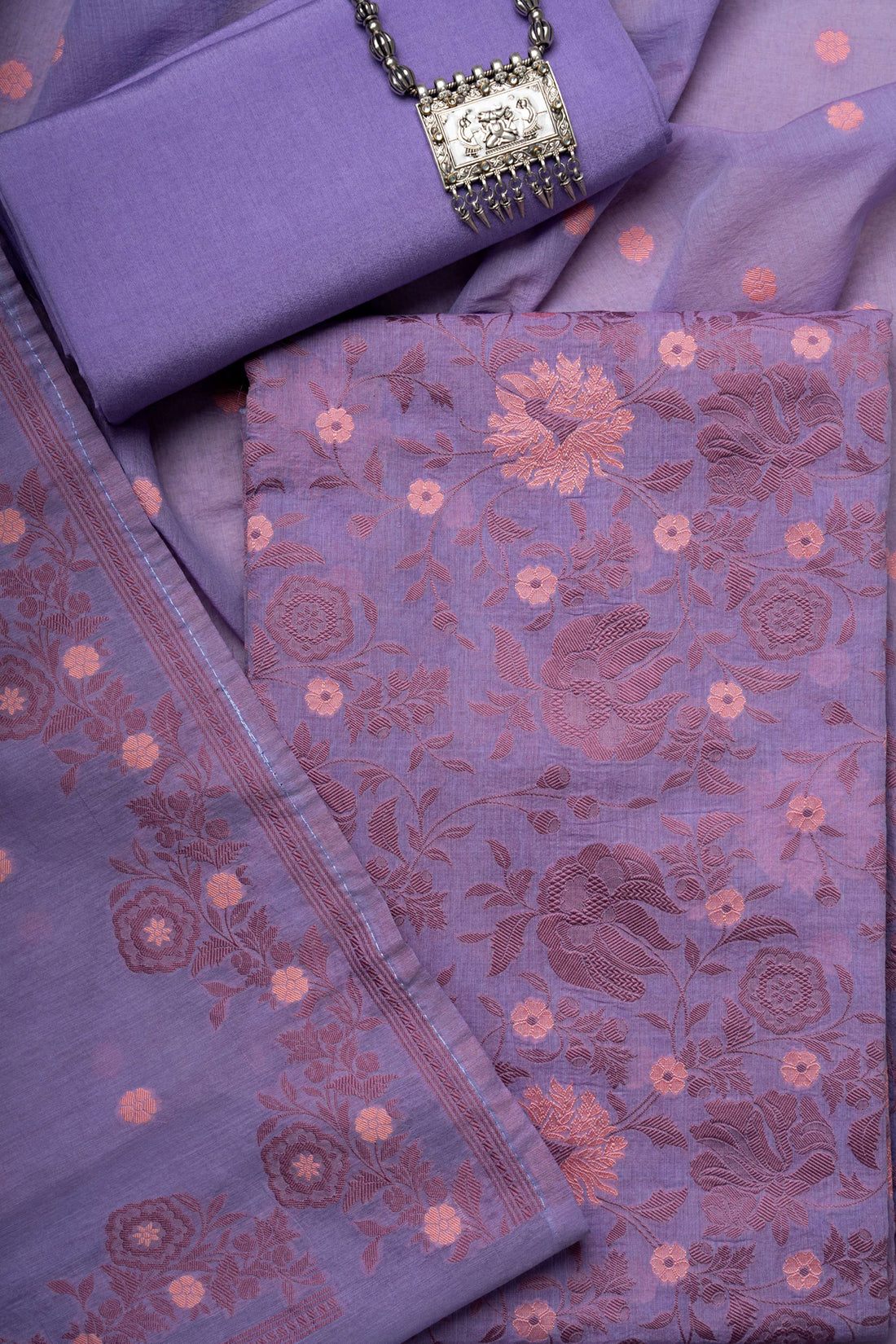 Lavender Allover Weaving Chanderi Suit Material