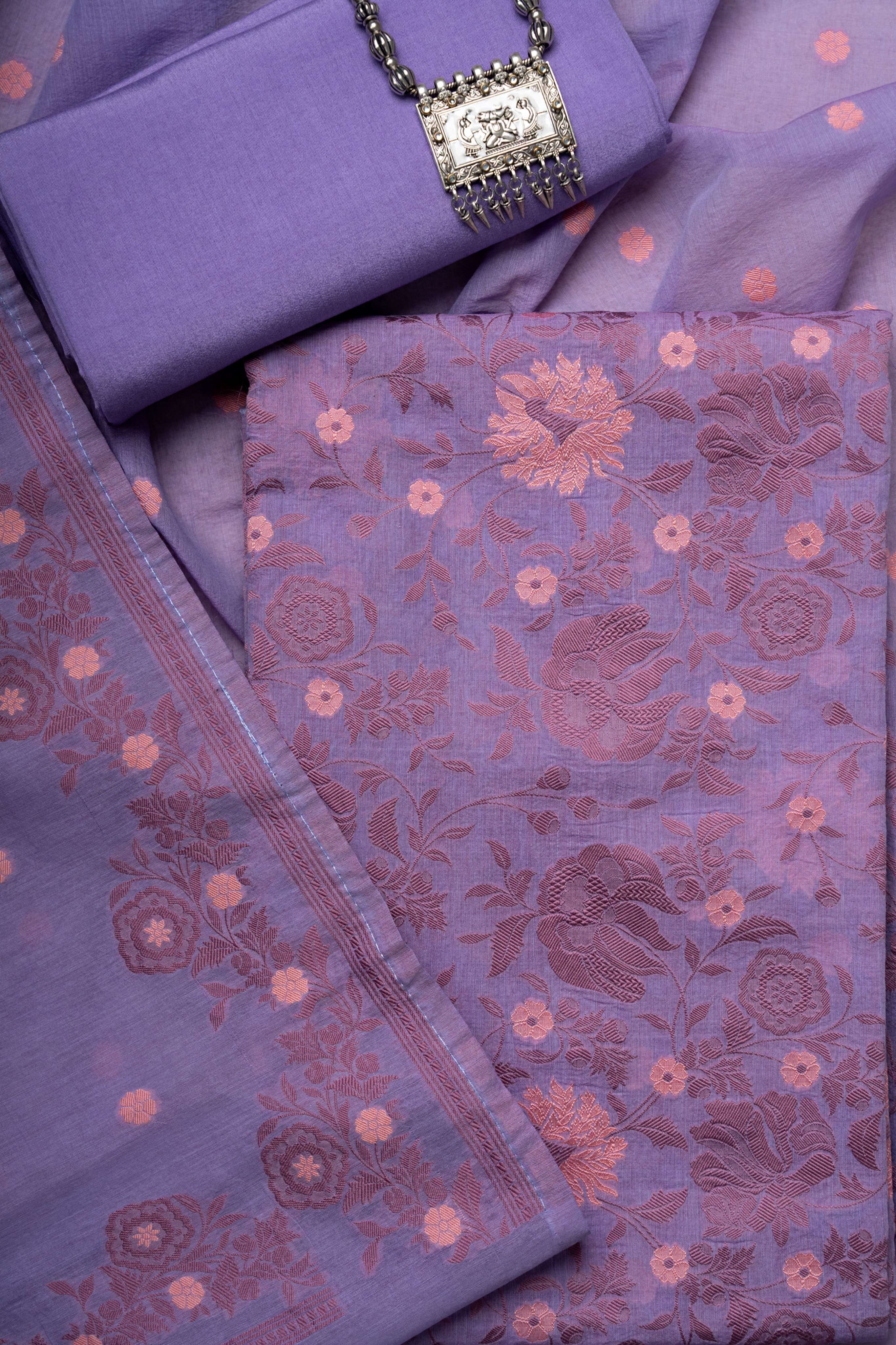 Lavender Allover Weaving Chanderi Suit Material