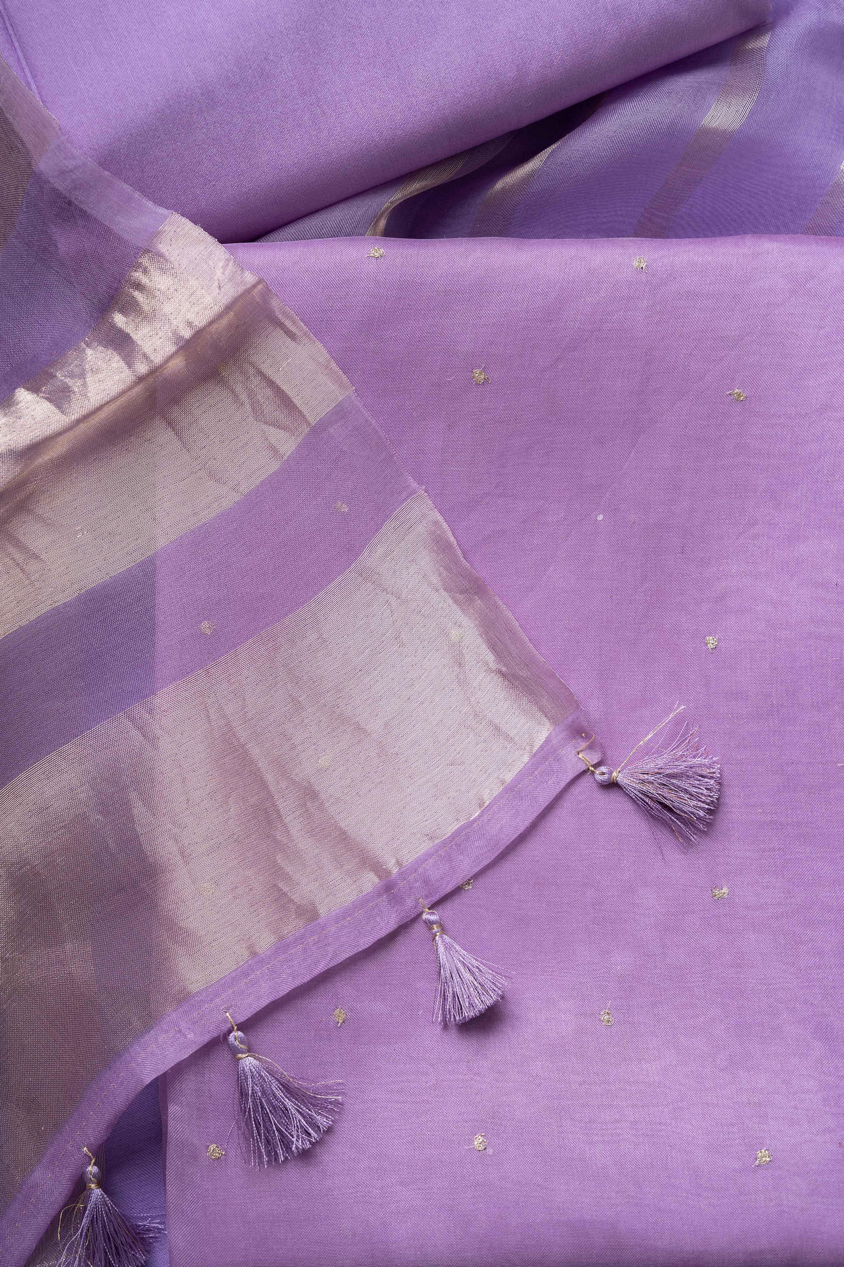 Lavender Organza Kurta with Zari Work and Tissue Stripes Dupatta Suit Material