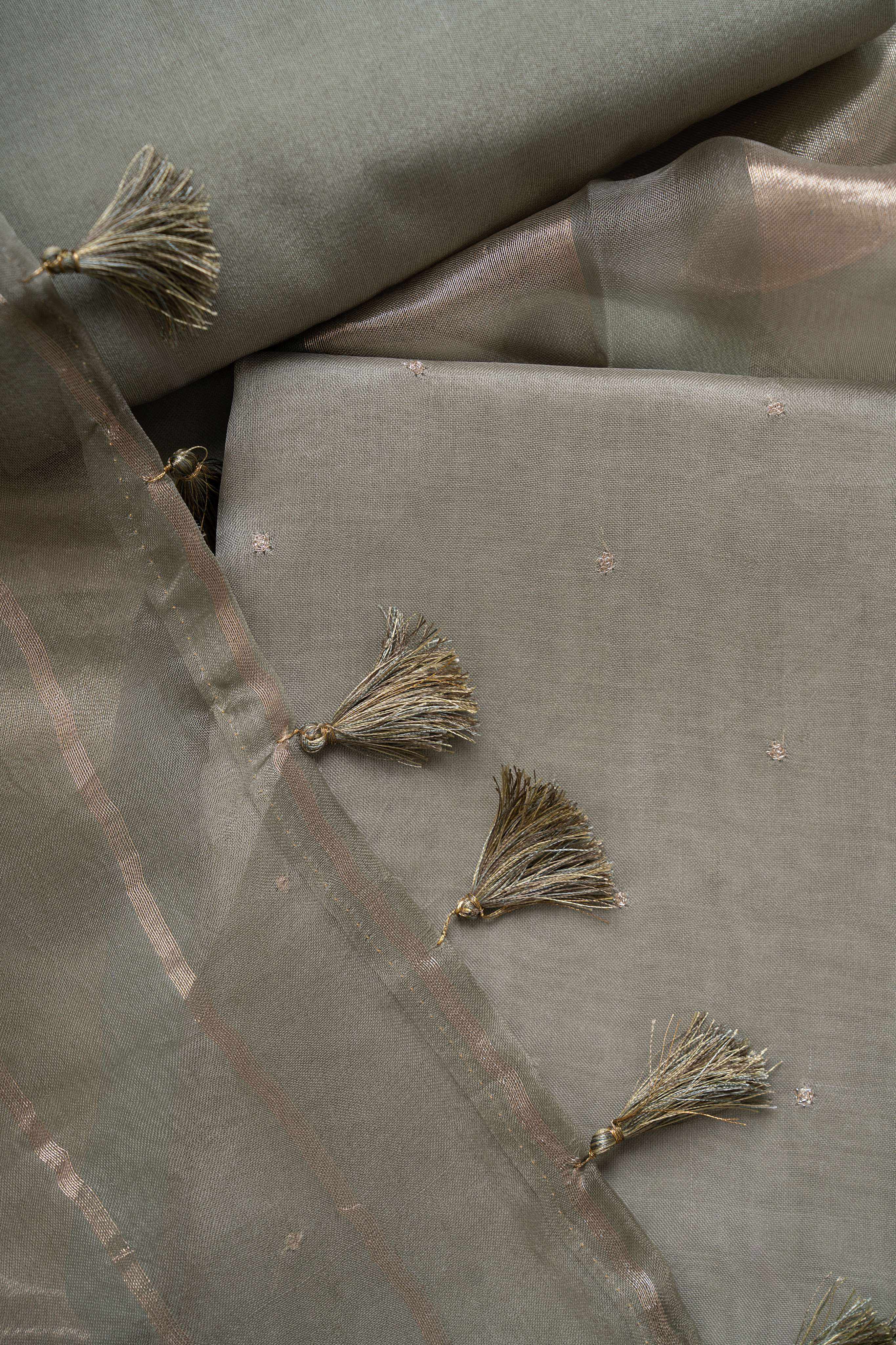 Sage Green organza Kurta with Zari Work and Tissue Stripes Dupatta Suit