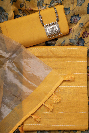 Marigold Yellow Tissue Pallu Chanderi Digital Print Dupatta and Kantha Kurta with bottom