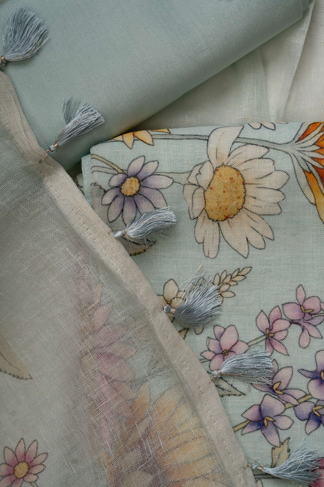 Pale Aqua Digital Print Floral Suit Material