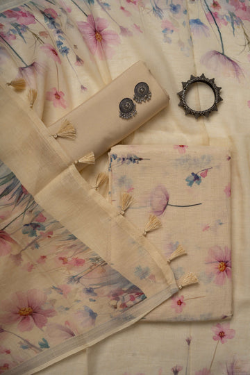 Light Yellow Digital Print Floral Suit Material