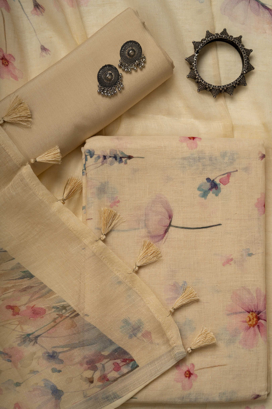 Light Yellow Digital Print Floral Suit Material