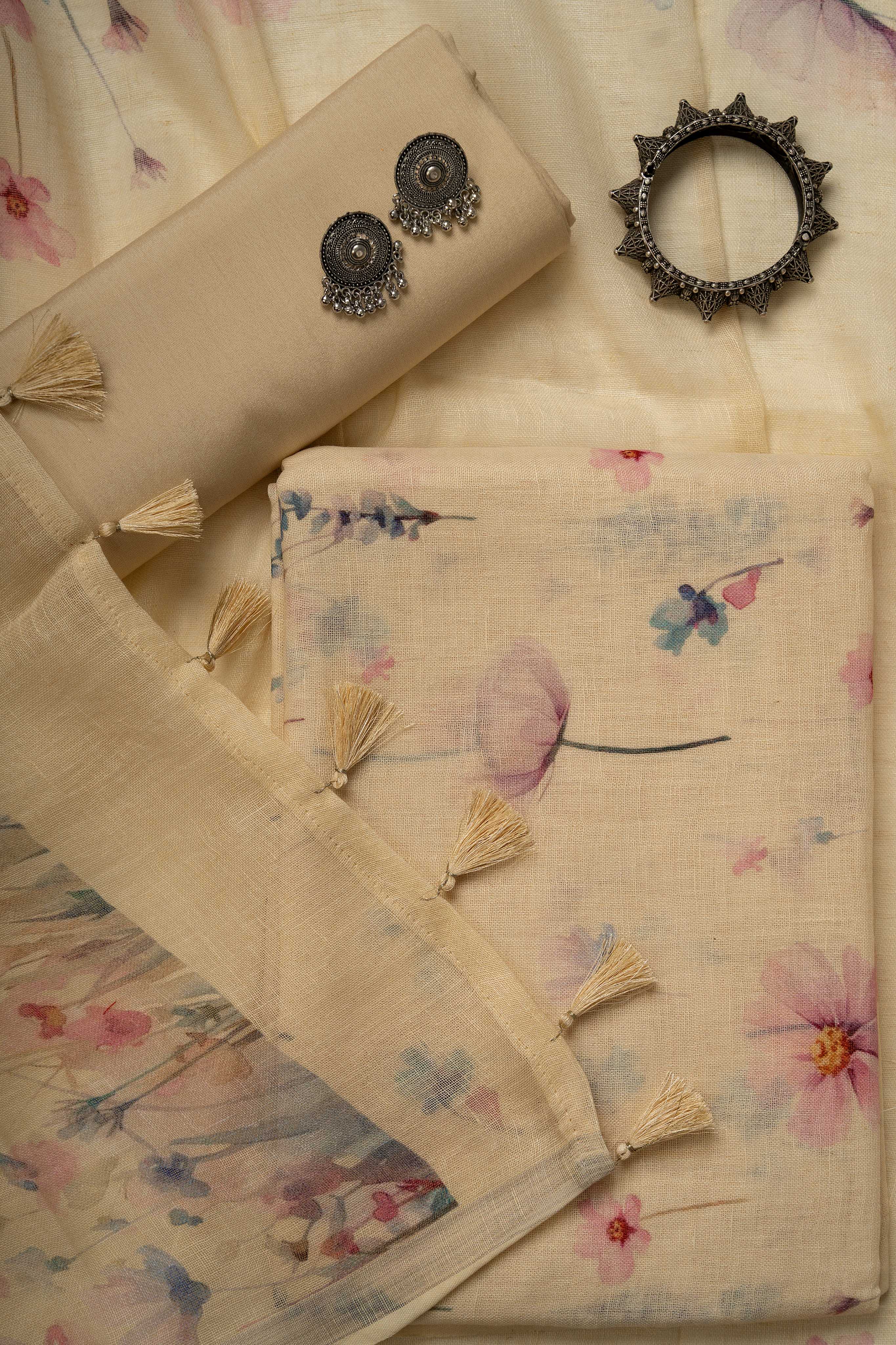 Light Yellow Digital Print Floral Suit Material