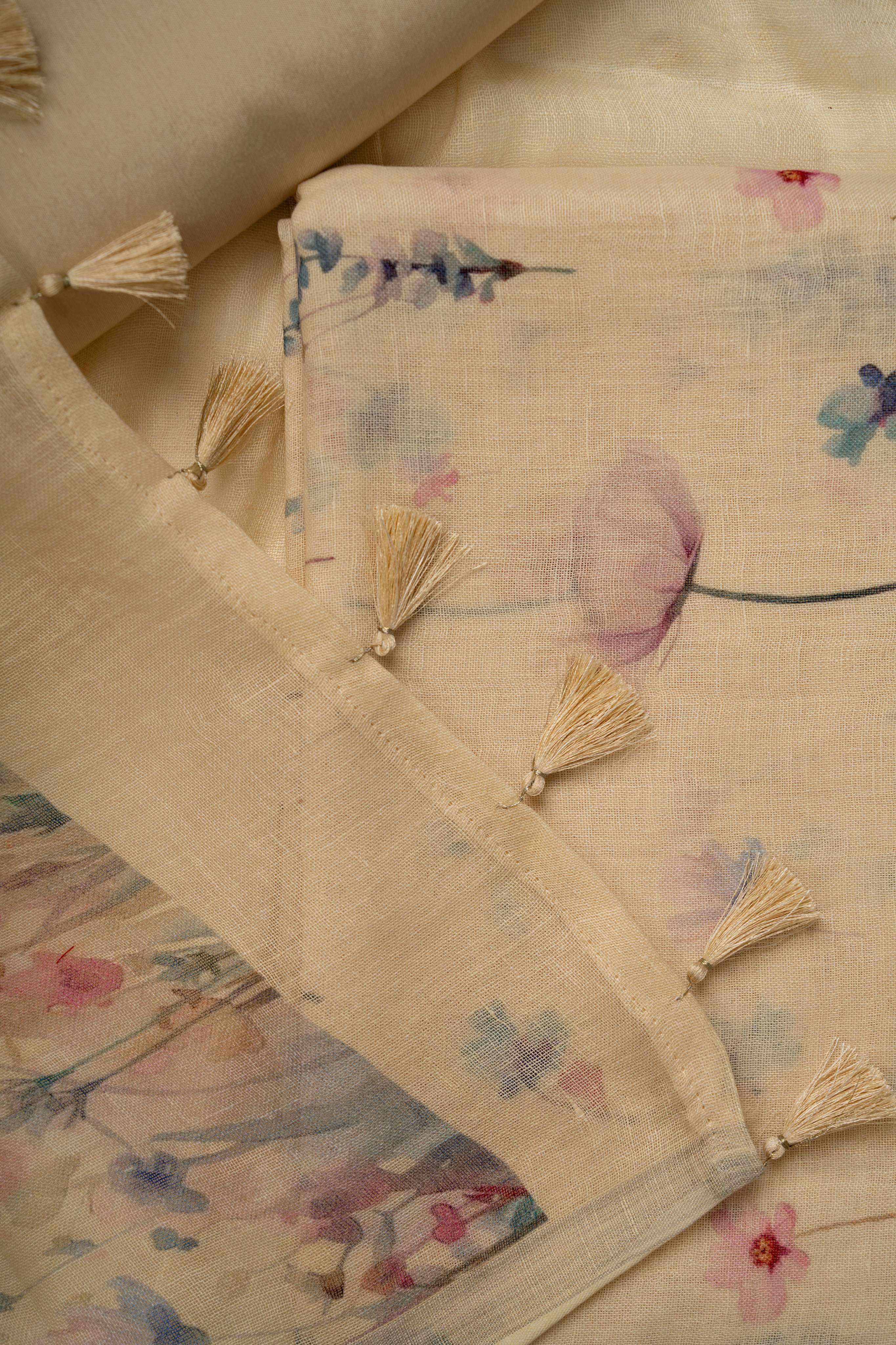 Light Yellow Digital Print Floral Suit Material