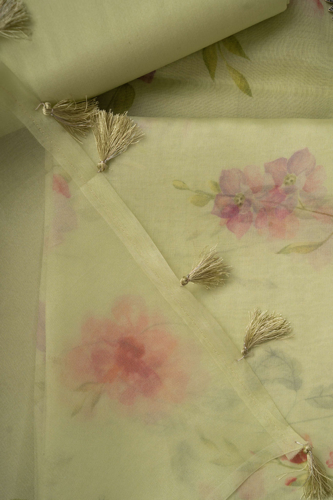 Pale Green Floral Digital Print Pure Organza Suit Material